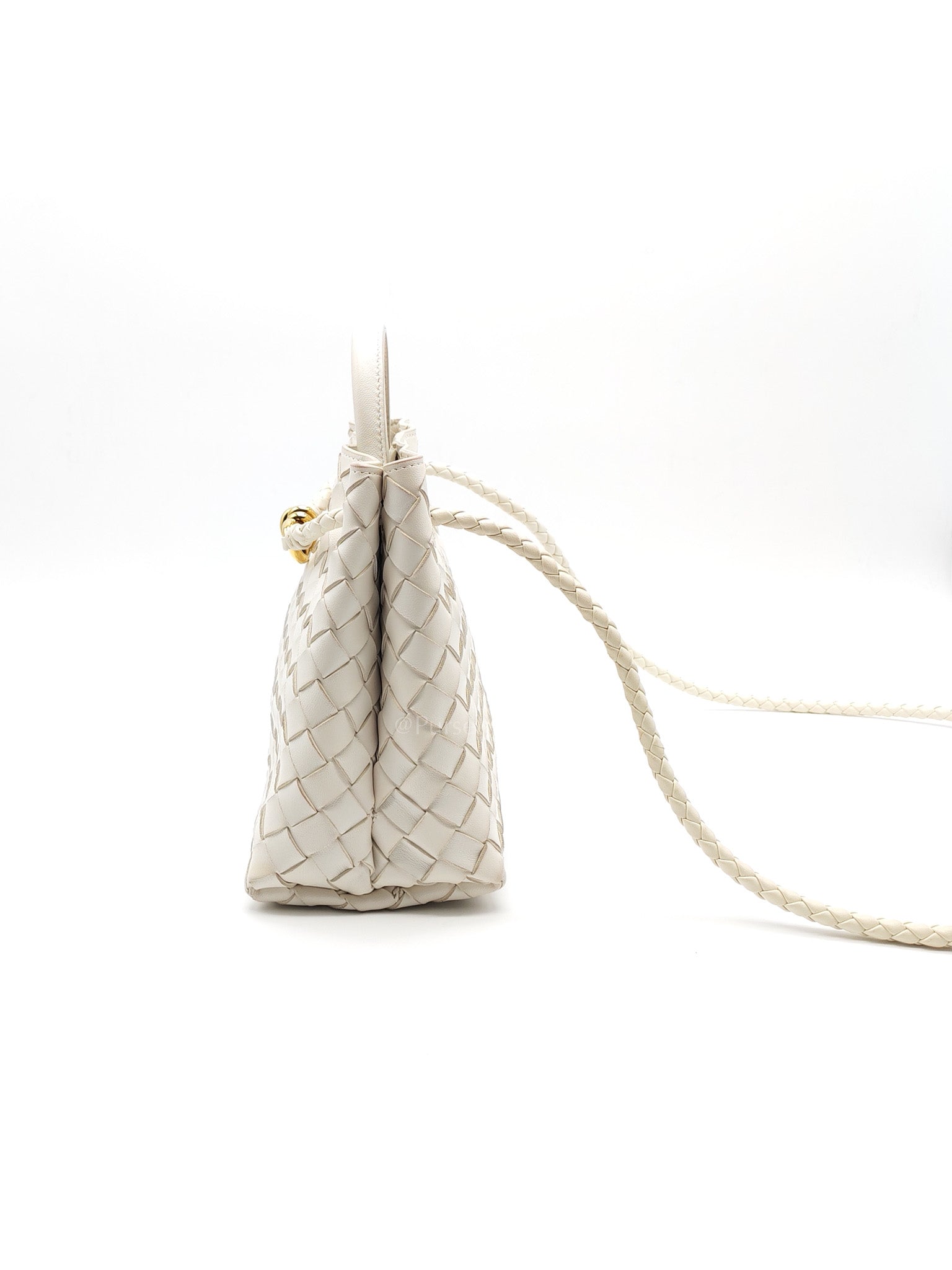 Andiamo Small in White Intrecciato Leather Shoulder Bag