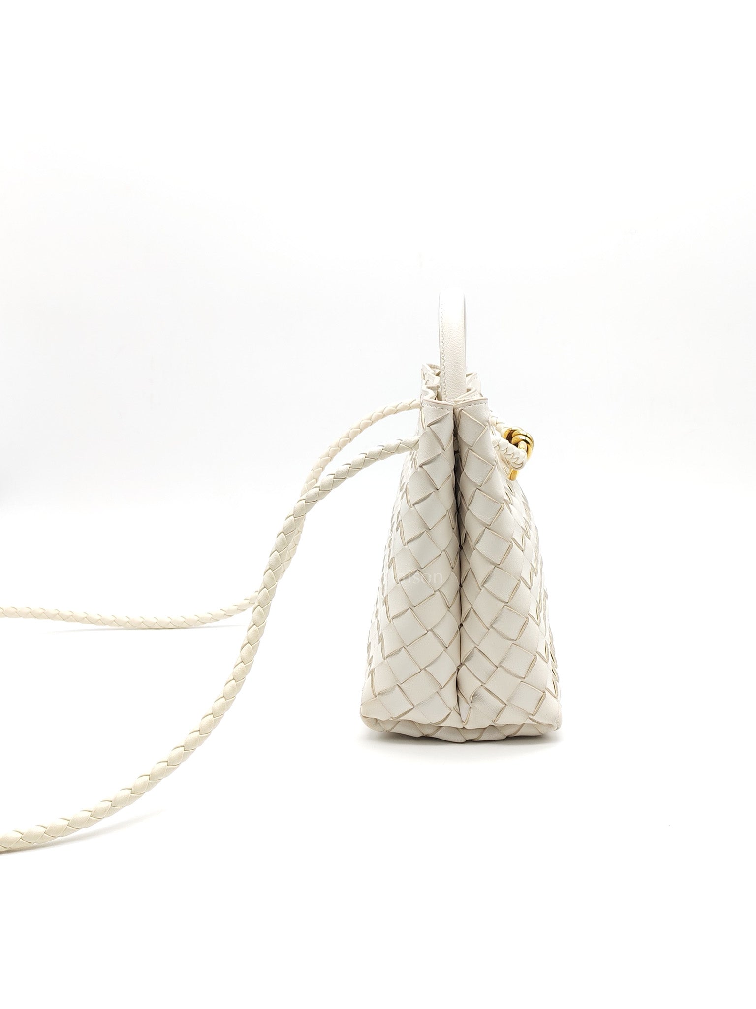 Andiamo Small in White Intrecciato Leather Shoulder Bag