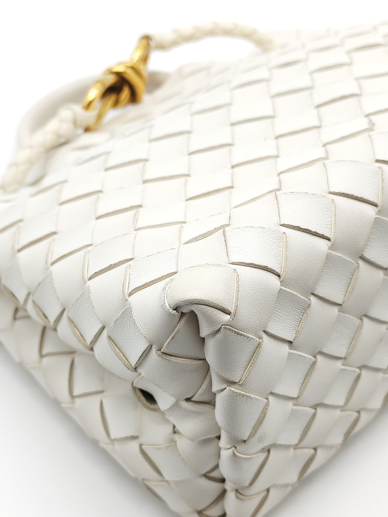 Andiamo Small in White Intrecciato Leather Shoulder Bag