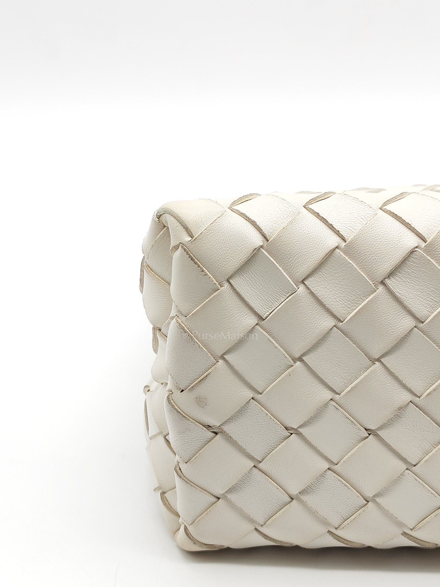 Andiamo Small in White Intrecciato Leather Shoulder Bag