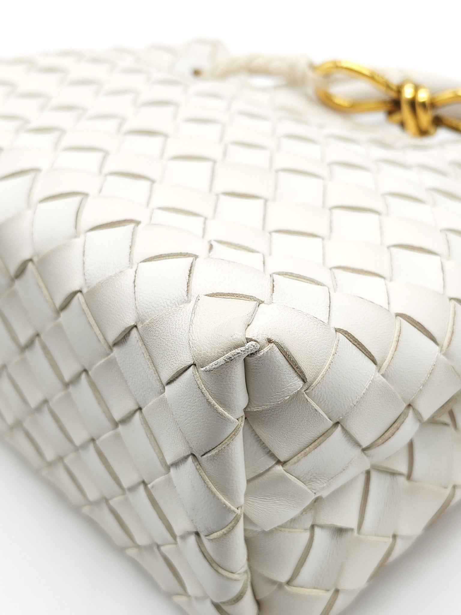 Andiamo Small in White Intrecciato Leather Shoulder Bag