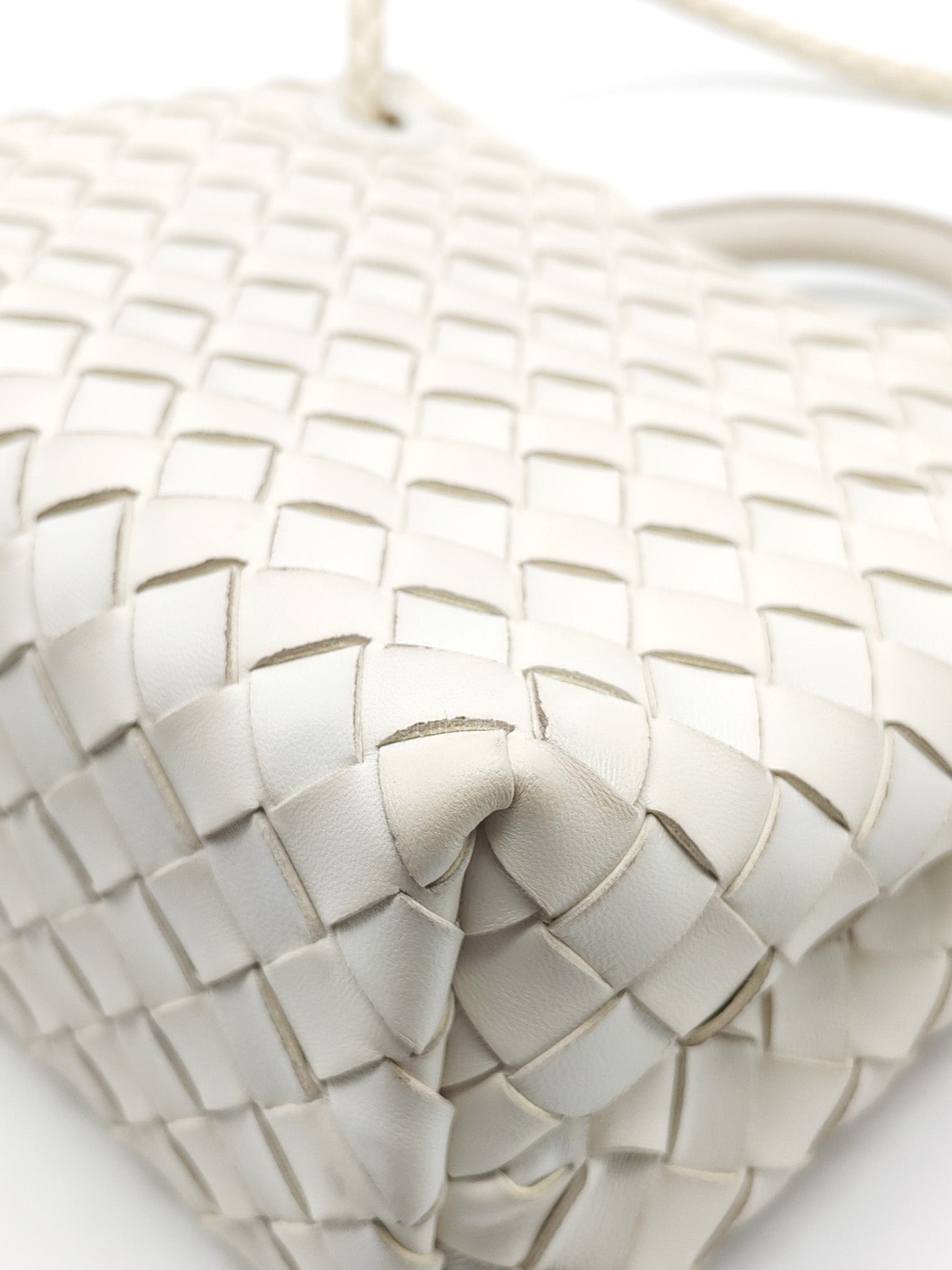 Andiamo Small in White Intrecciato Leather Shoulder Bag