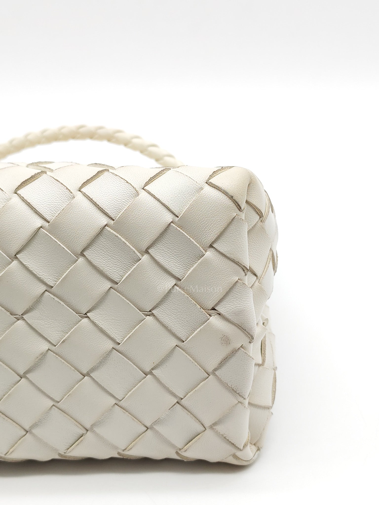 Andiamo Small in White Intrecciato Leather Shoulder Bag
