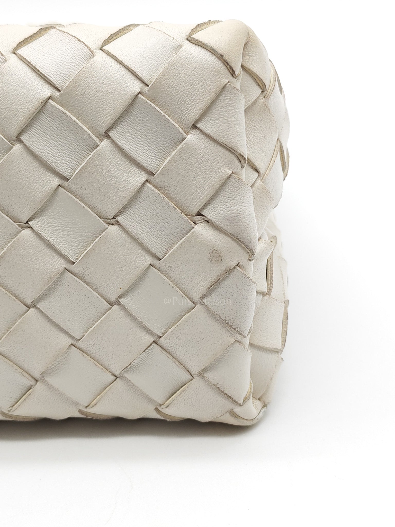 Andiamo Small in White Intrecciato Leather Shoulder Bag