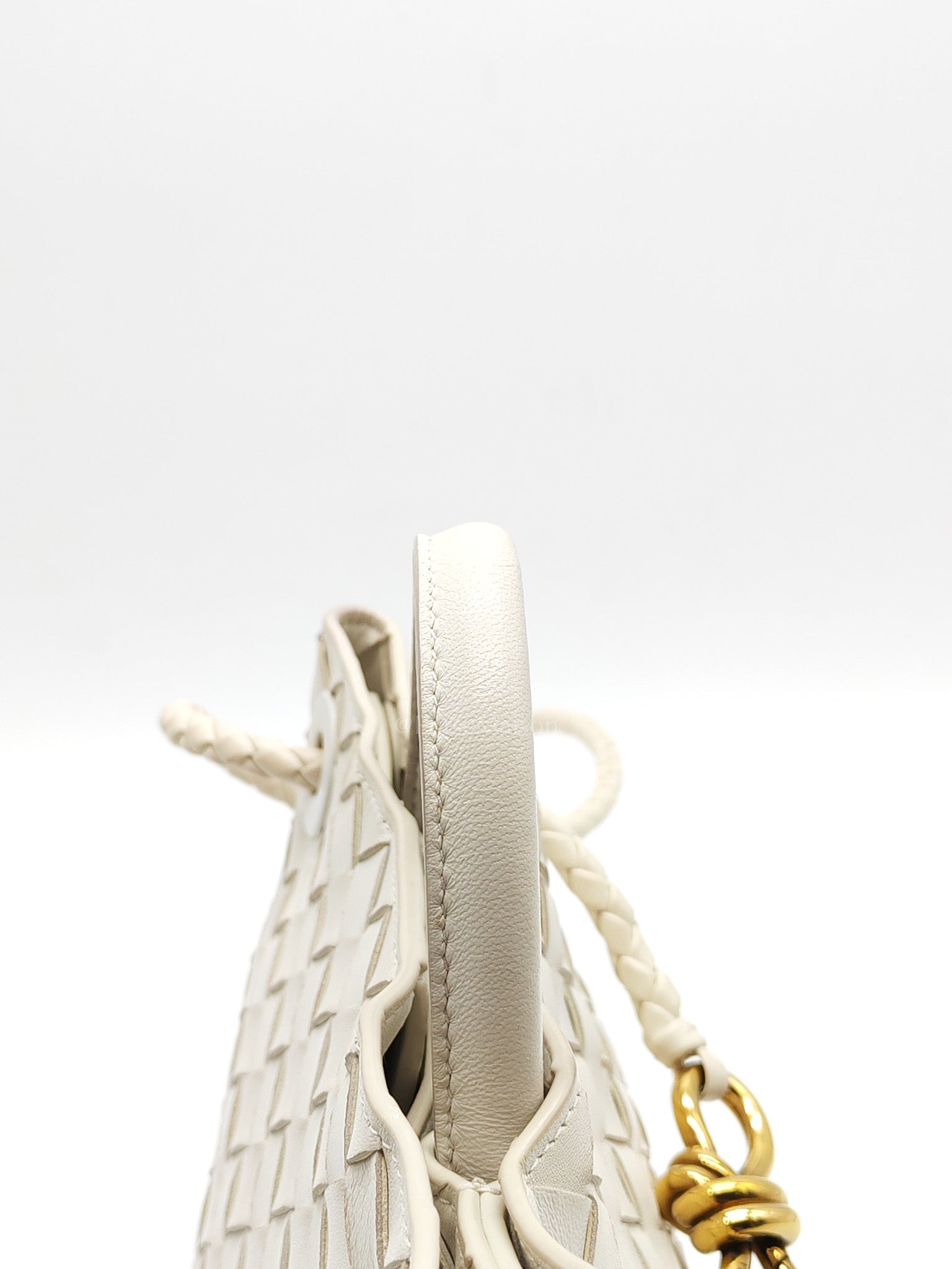 Andiamo Small in White Intrecciato Leather Shoulder Bag