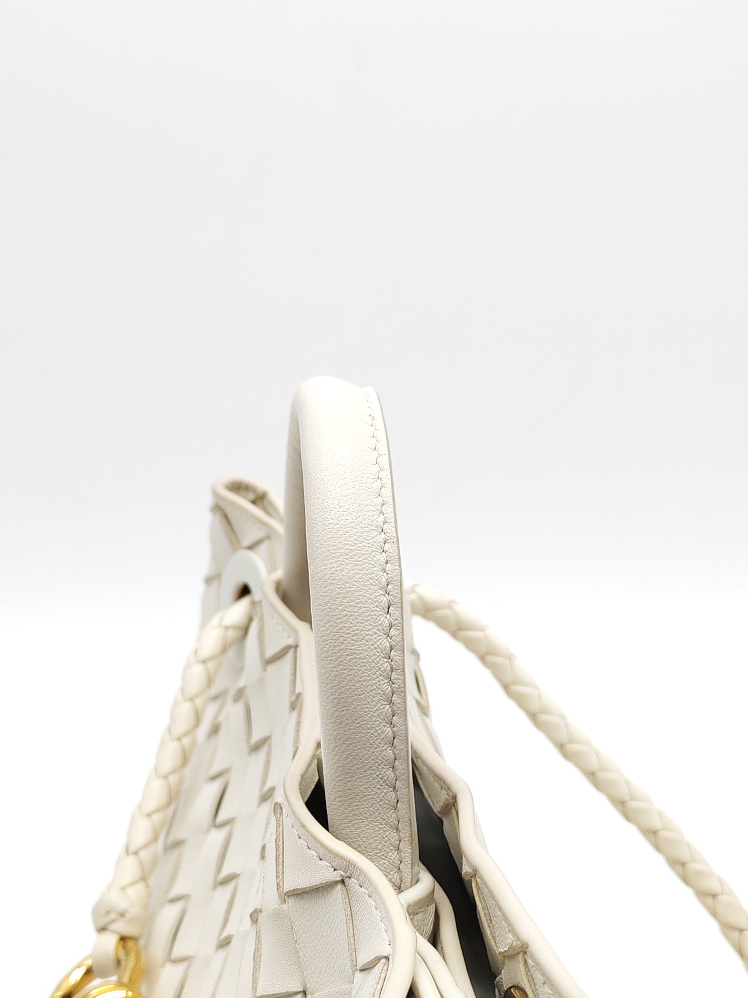 Andiamo Small in White Intrecciato Leather Shoulder Bag