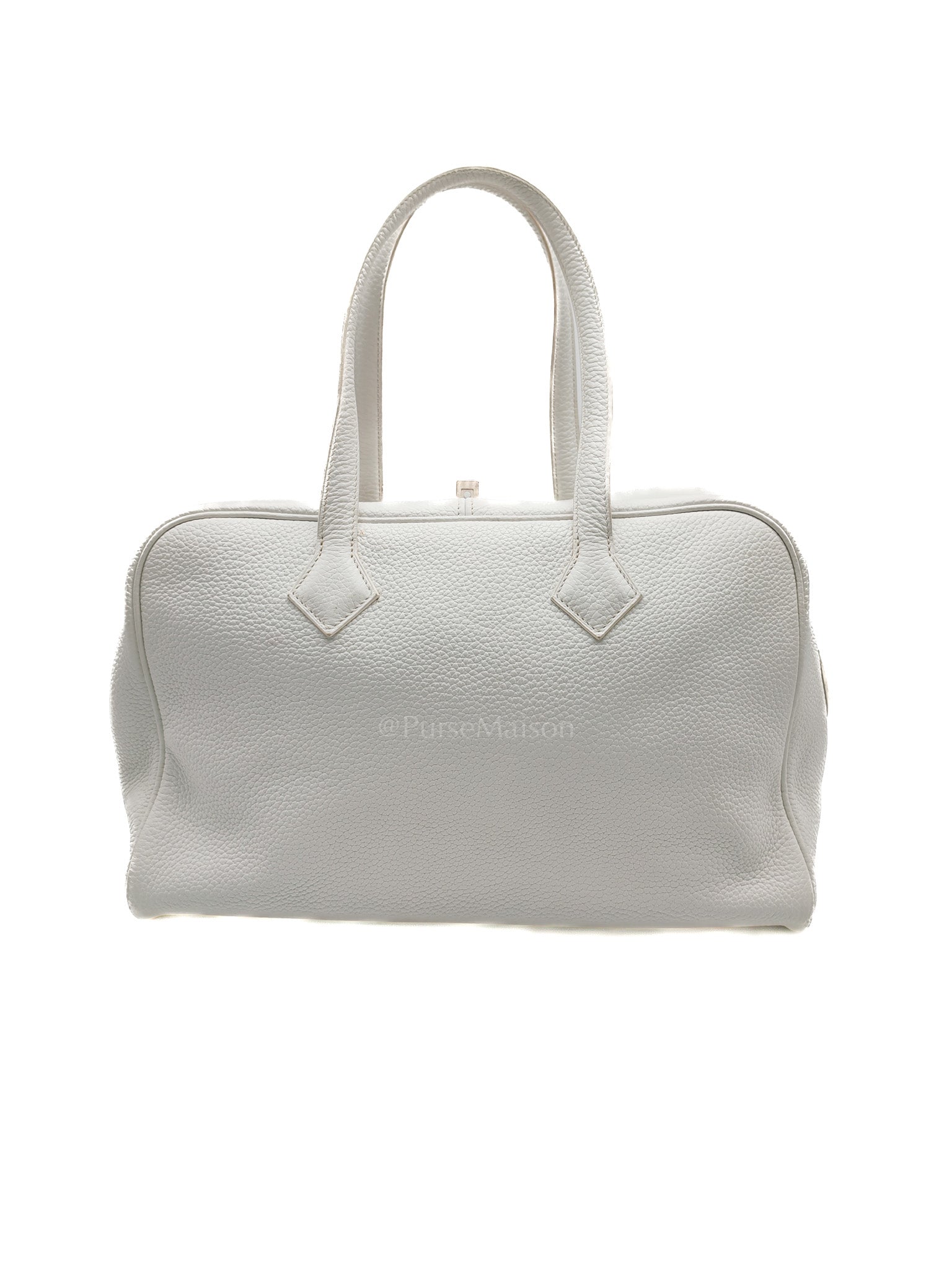 Victoria II 35 in White Clemence Leather & Palladium Hardware Stamp R (2014)