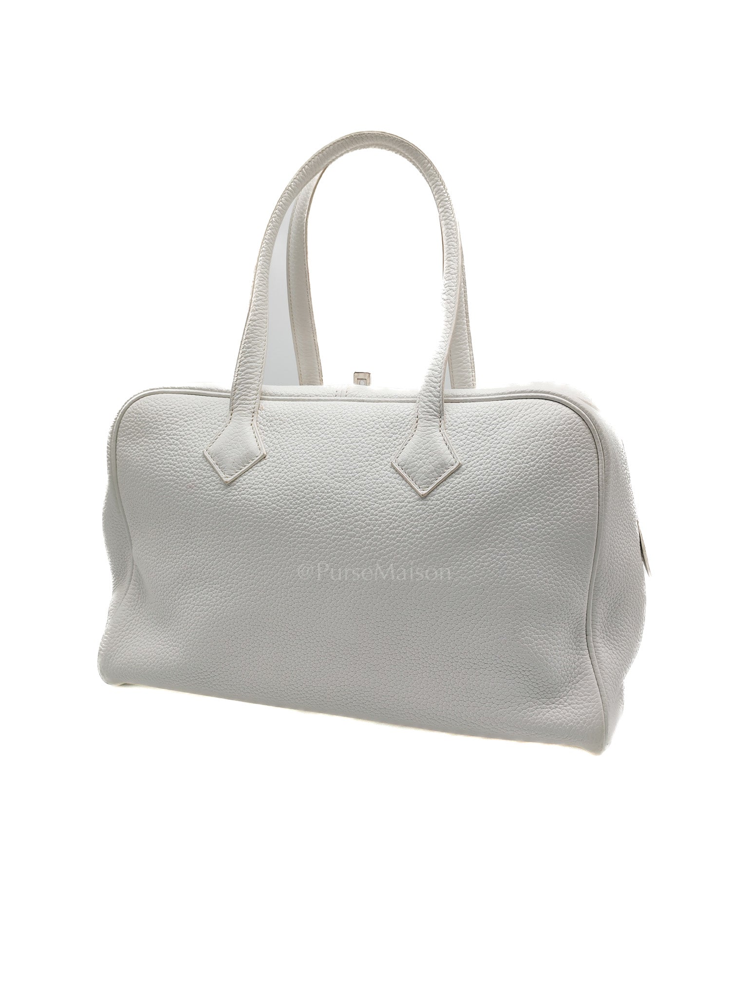 Victoria II 35 in White Clemence Leather & Palladium Hardware Stamp R (2014)