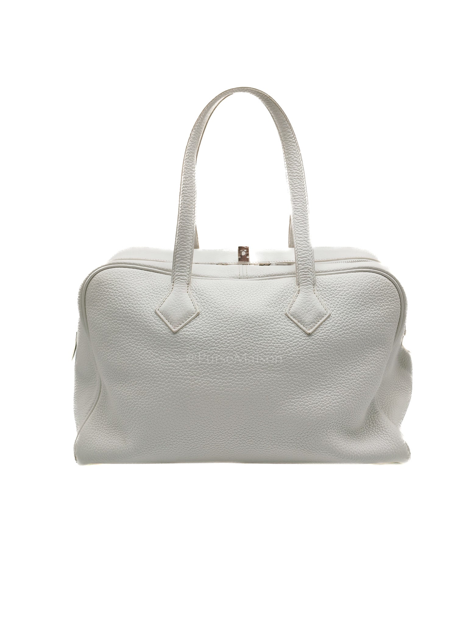 Victoria II 35 in White Clemence Leather & Palladium Hardware Stamp R (2014)