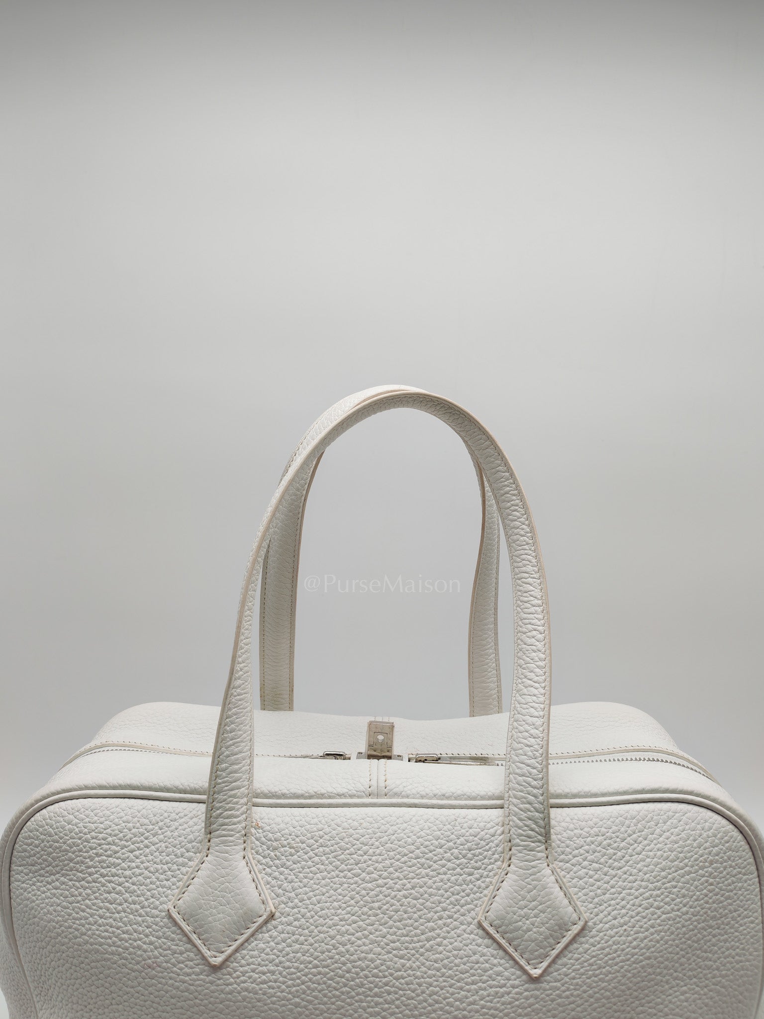 Victoria II 35 in White Clemence Leather & Palladium Hardware Stamp R (2014)