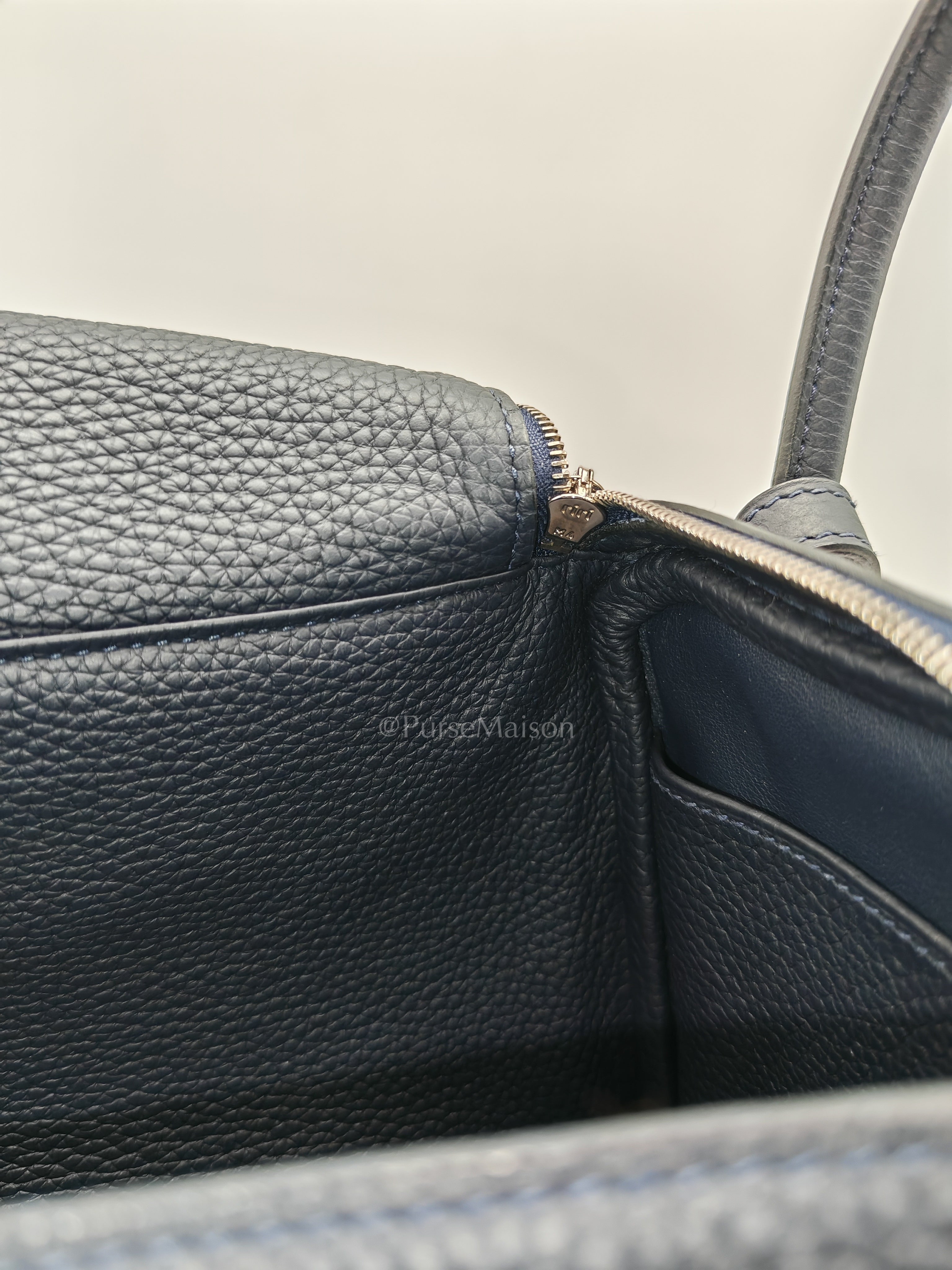Lindy 26 Blue Nuit in Togo Leather and Palladium Hardware Stamp C (2018) | Purse Maison Luxury Bags Shop