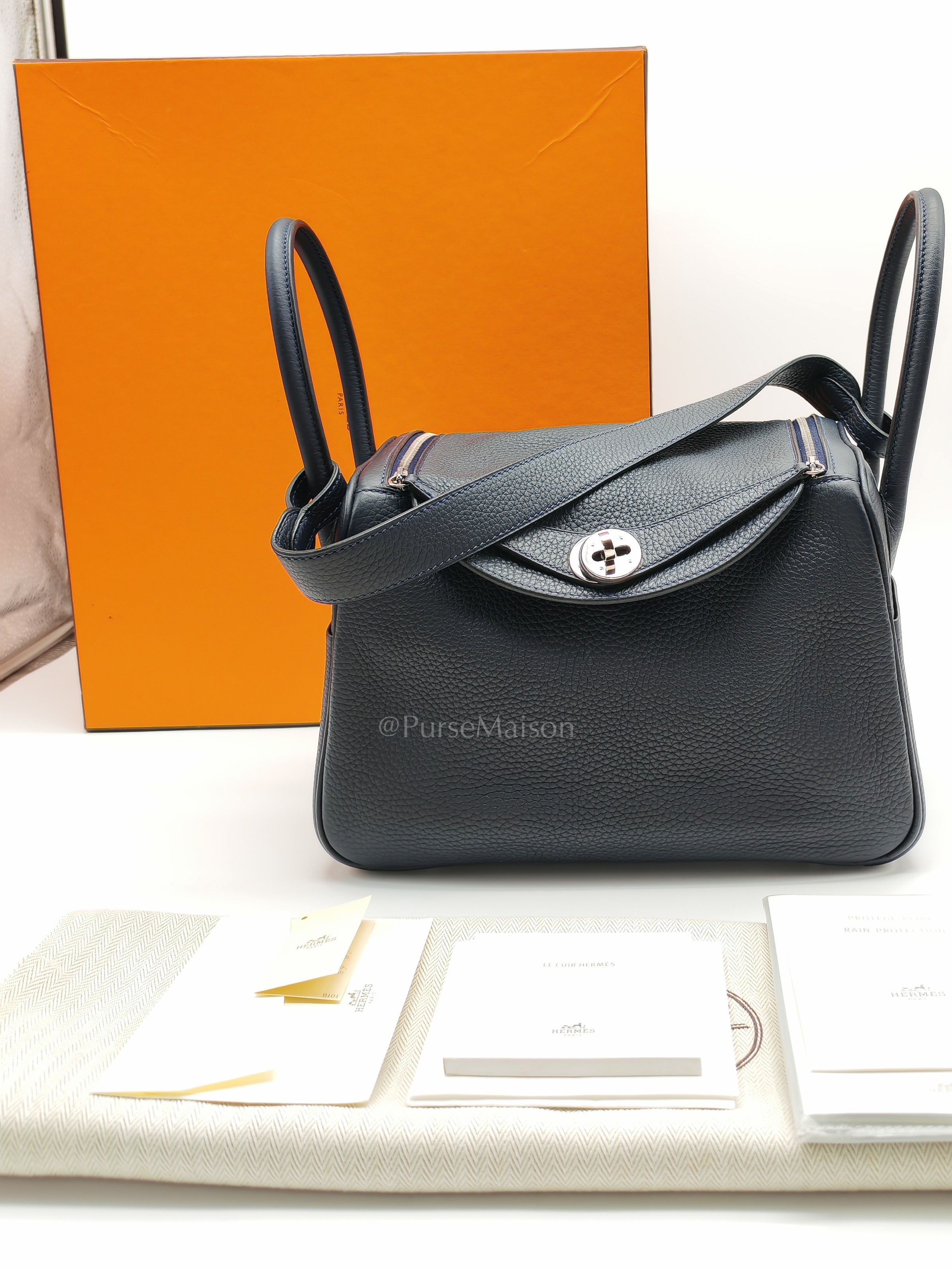 Lindy 26 Blue Nuit in Togo Leather and Palladium Hardware Stamp C (2018) | Purse Maison Luxury Bags Shop