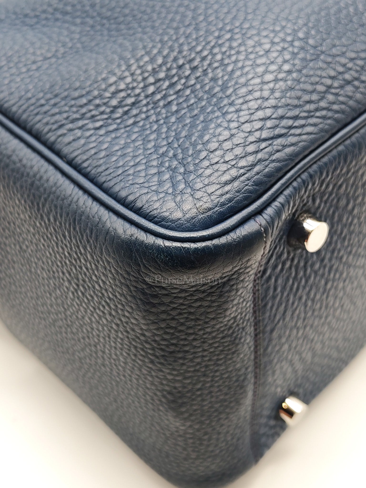 Lindy 26 in Blue Nuit Clemence Leather & Palladium Hardware Stamp Square N (2010) | Purse Maison Luxury Bags Shop