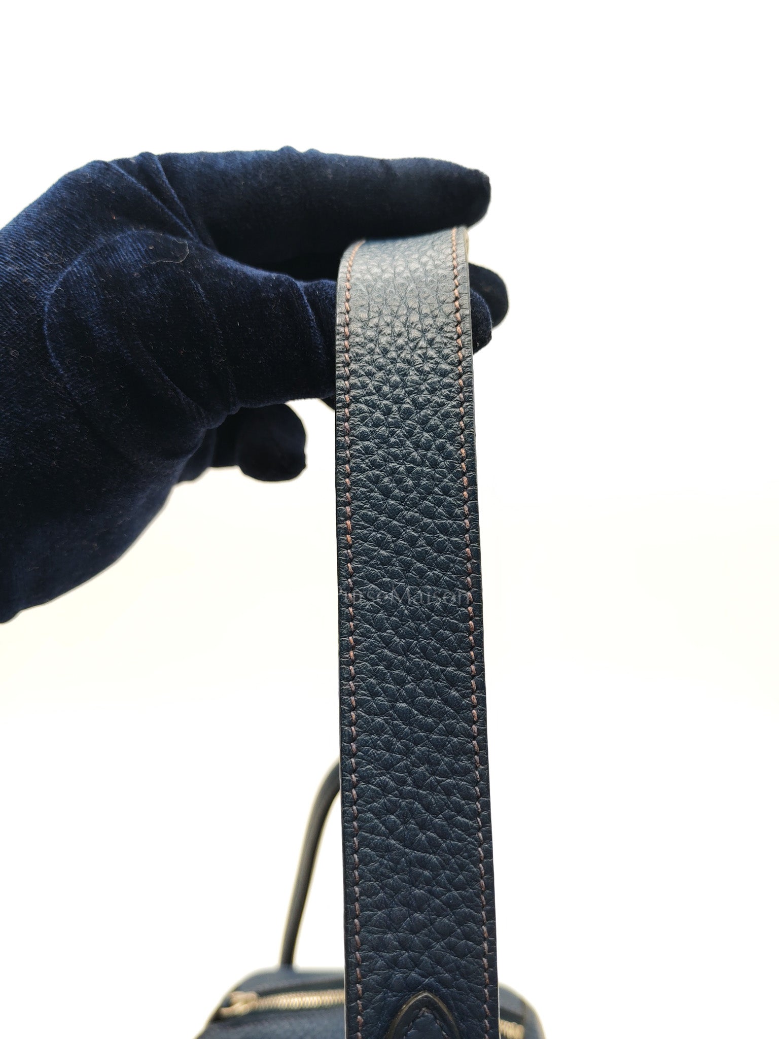 Lindy 26 in Blue Nuit Clemence Leather & Palladium Hardware Stamp Square N (2010) | Purse Maison Luxury Bags Shop