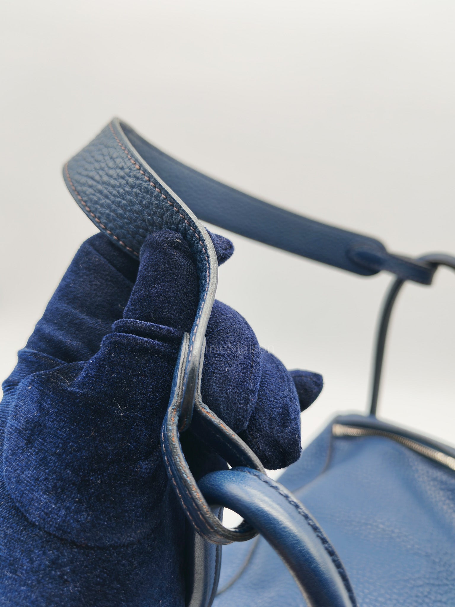 Lindy 26 in Blue Nuit Clemence Leather & Palladium Hardware Stamp Square N (2010) | Purse Maison Luxury Bags Shop