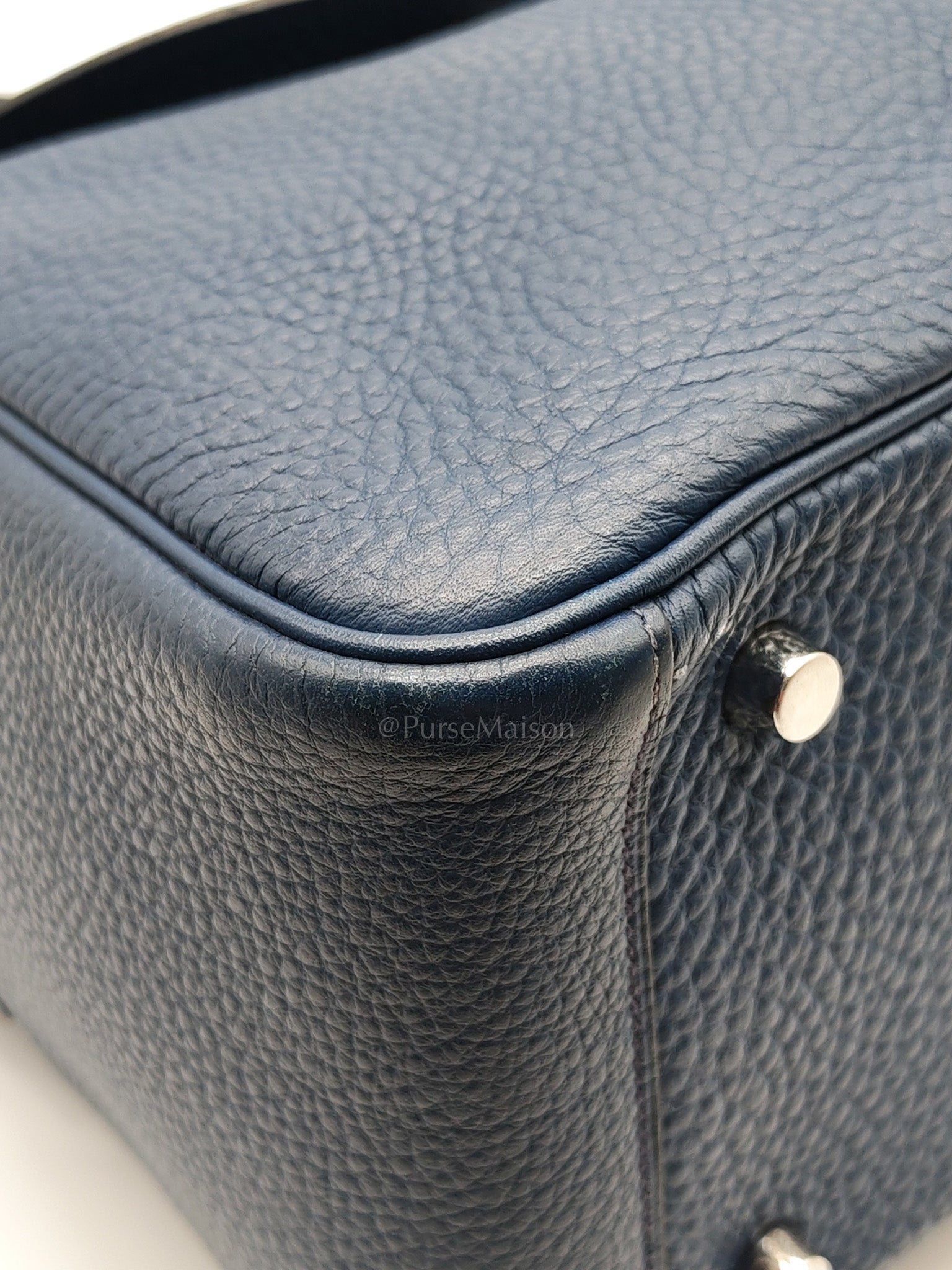 Lindy 26 in Blue Nuit Clemence Leather & Palladium Hardware Stamp Square N (2010) | Purse Maison Luxury Bags Shop