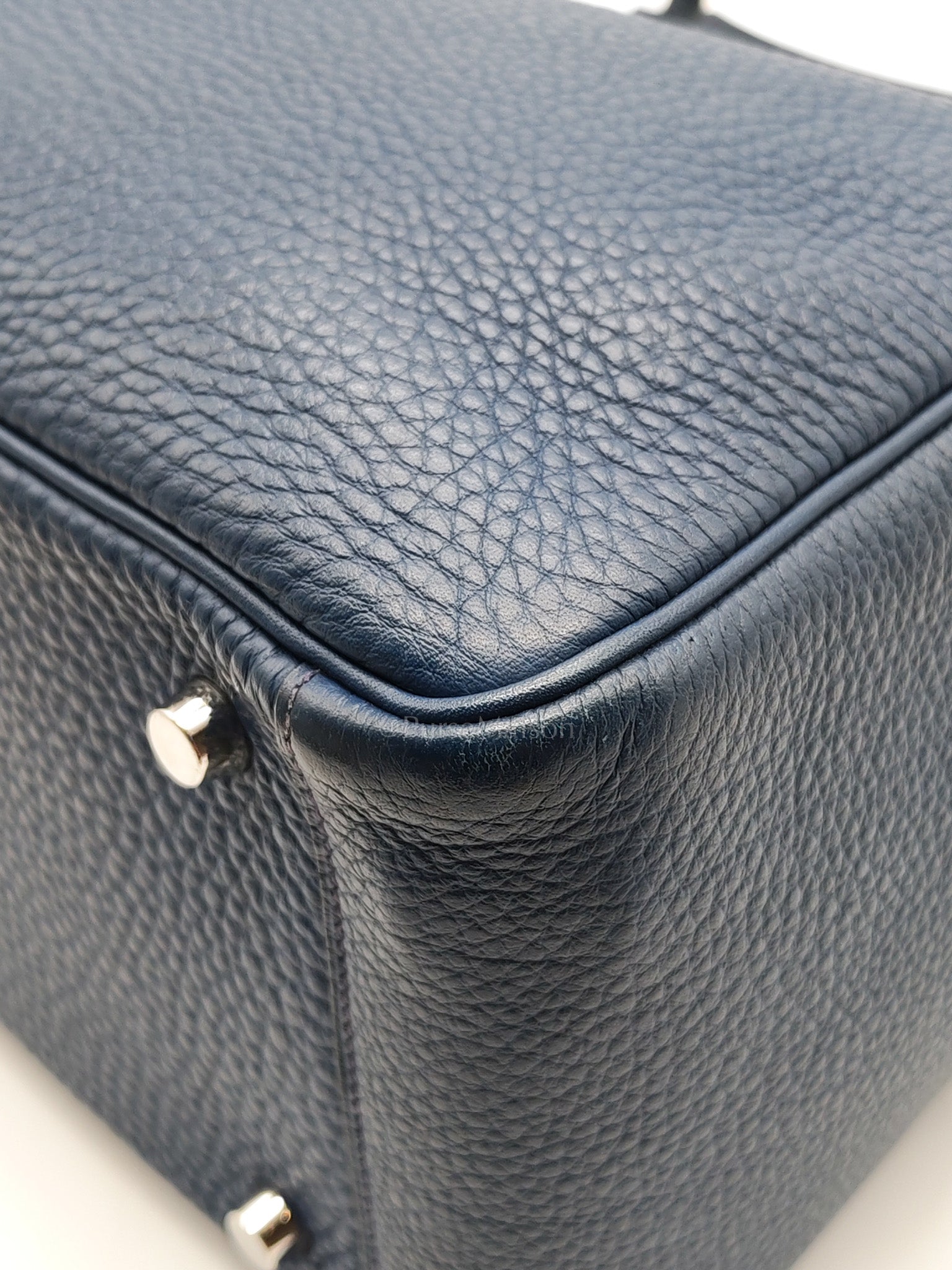 Lindy 26 in Blue Nuit Clemence Leather & Palladium Hardware Stamp Square N (2010) | Purse Maison Luxury Bags Shop