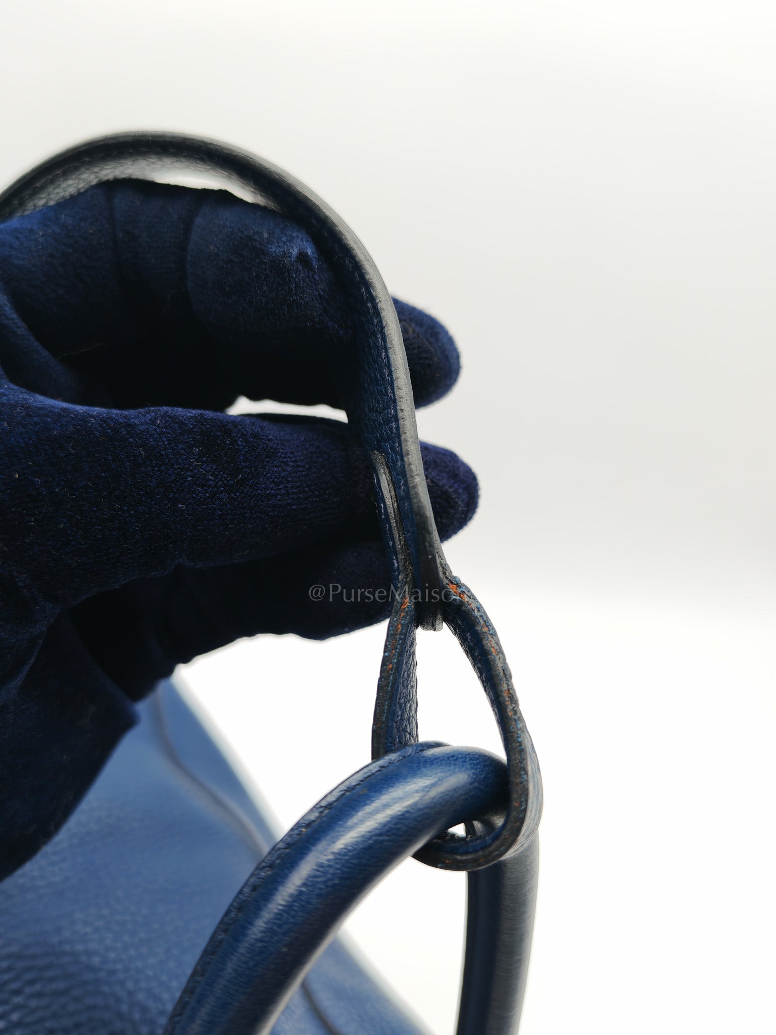 Lindy 26 in Blue Nuit Clemence Leather & Palladium Hardware Stamp Square N (2010) | Purse Maison Luxury Bags Shop