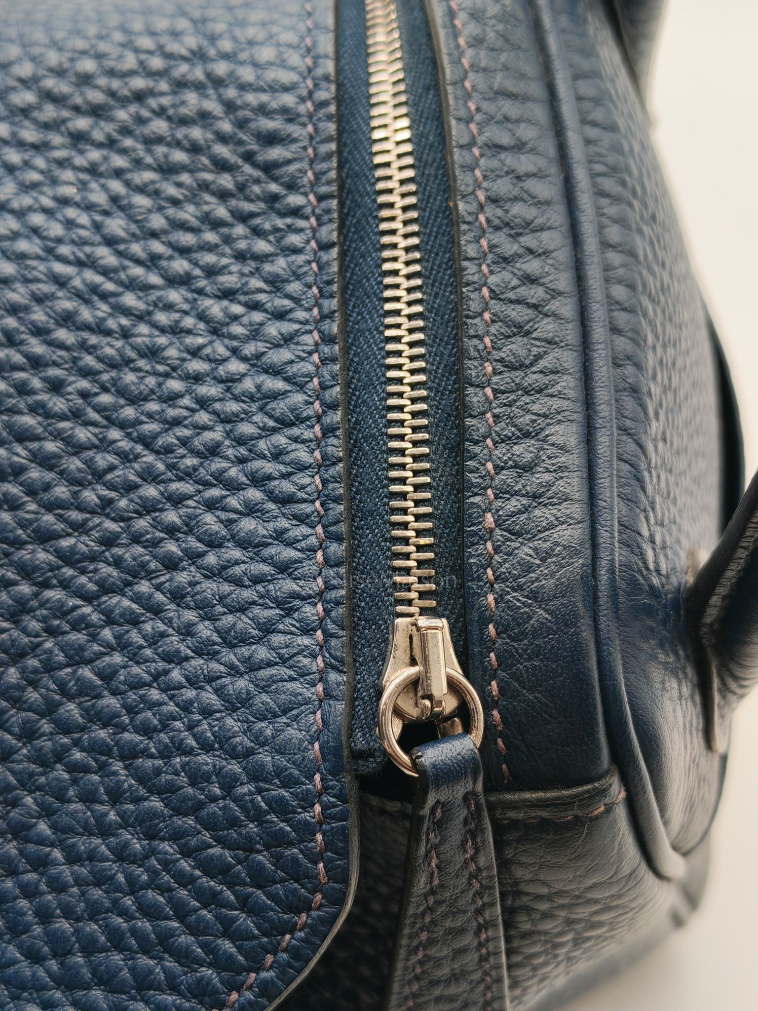 Lindy 26 in Blue Nuit Clemence Leather & Palladium Hardware Stamp Square N (2010) | Purse Maison Luxury Bags Shop