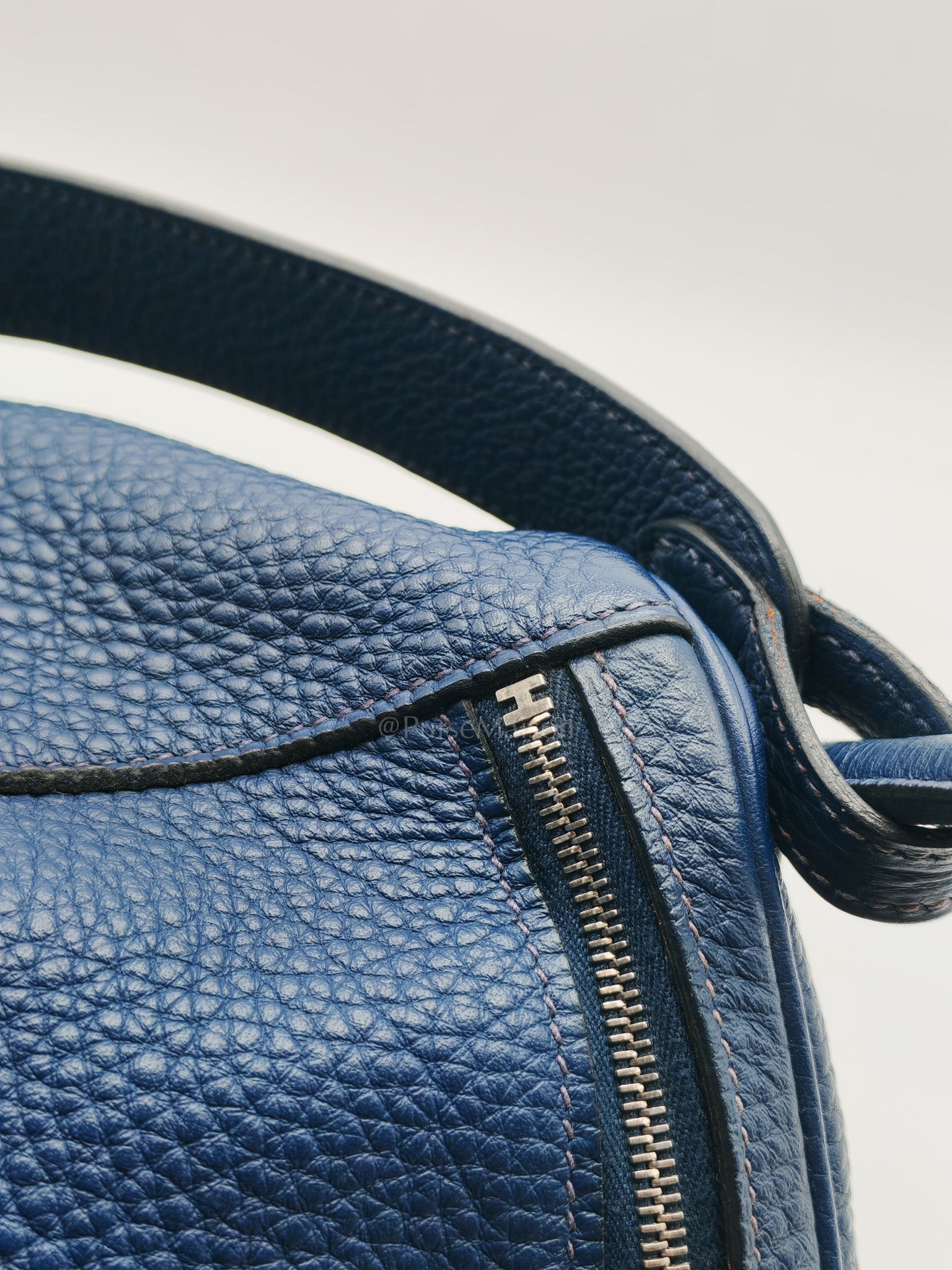Lindy 26 in Blue Nuit Clemence Leather & Palladium Hardware Stamp Square N (2010) | Purse Maison Luxury Bags Shop
