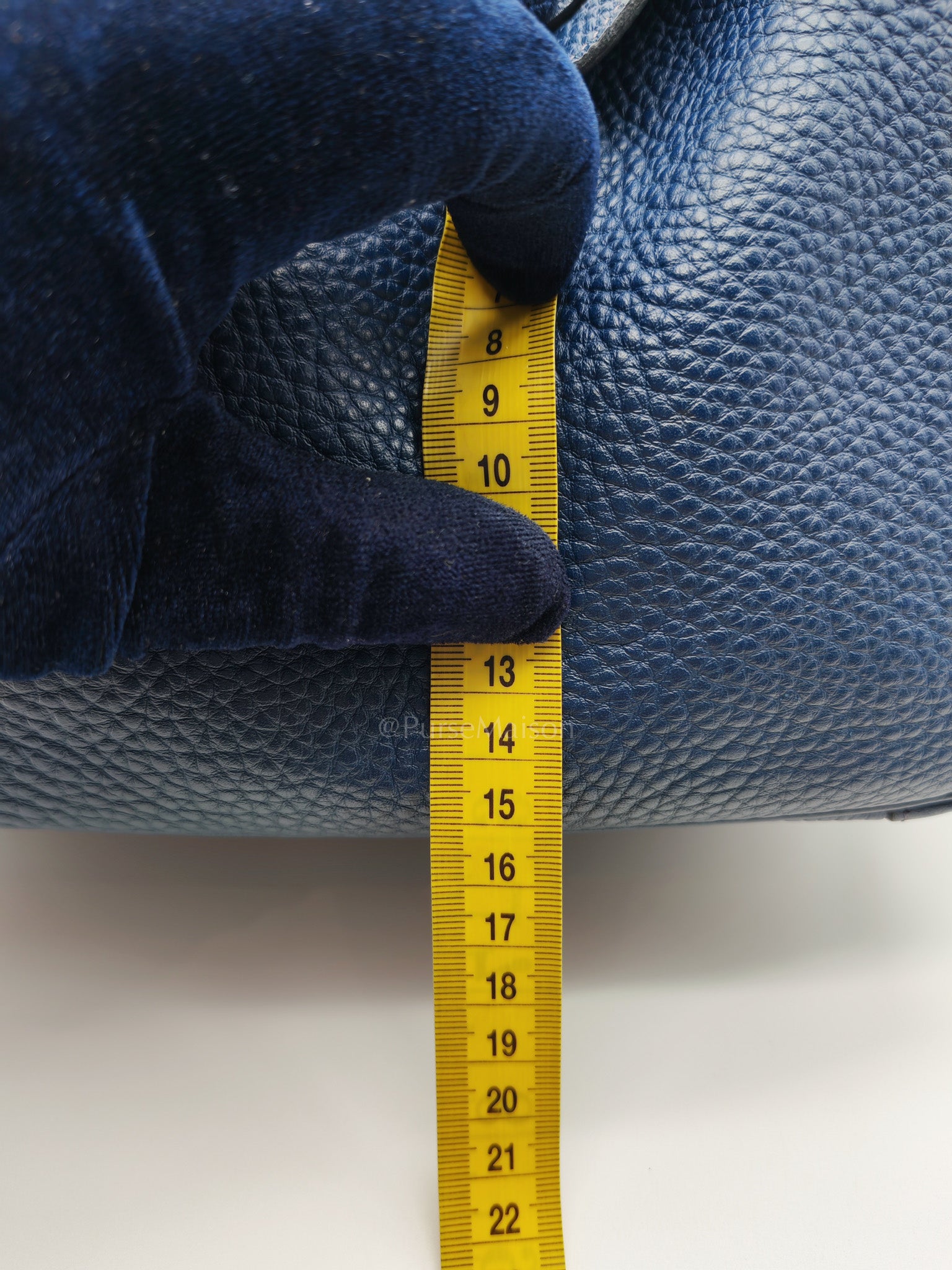 Lindy 26 in Blue Nuit Clemence Leather & Palladium Hardware Stamp Square N (2010) | Purse Maison Luxury Bags Shop