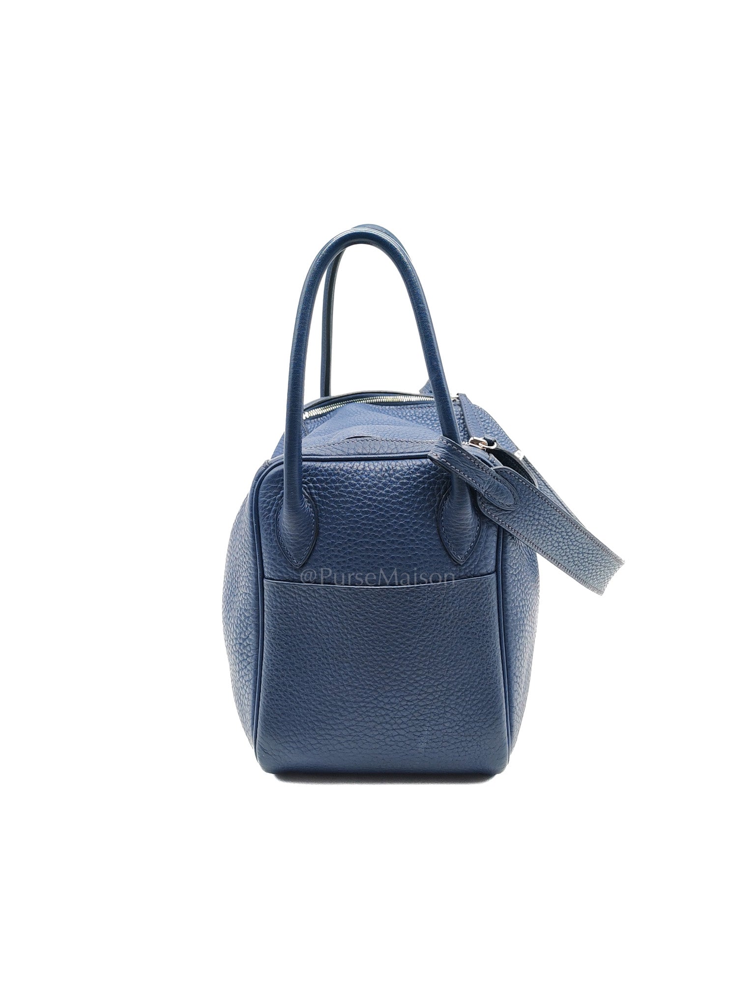 Lindy 26 in Blue Nuit Clemence Leather & Palladium Hardware Stamp Square N (2010) | Purse Maison Luxury Bags Shop