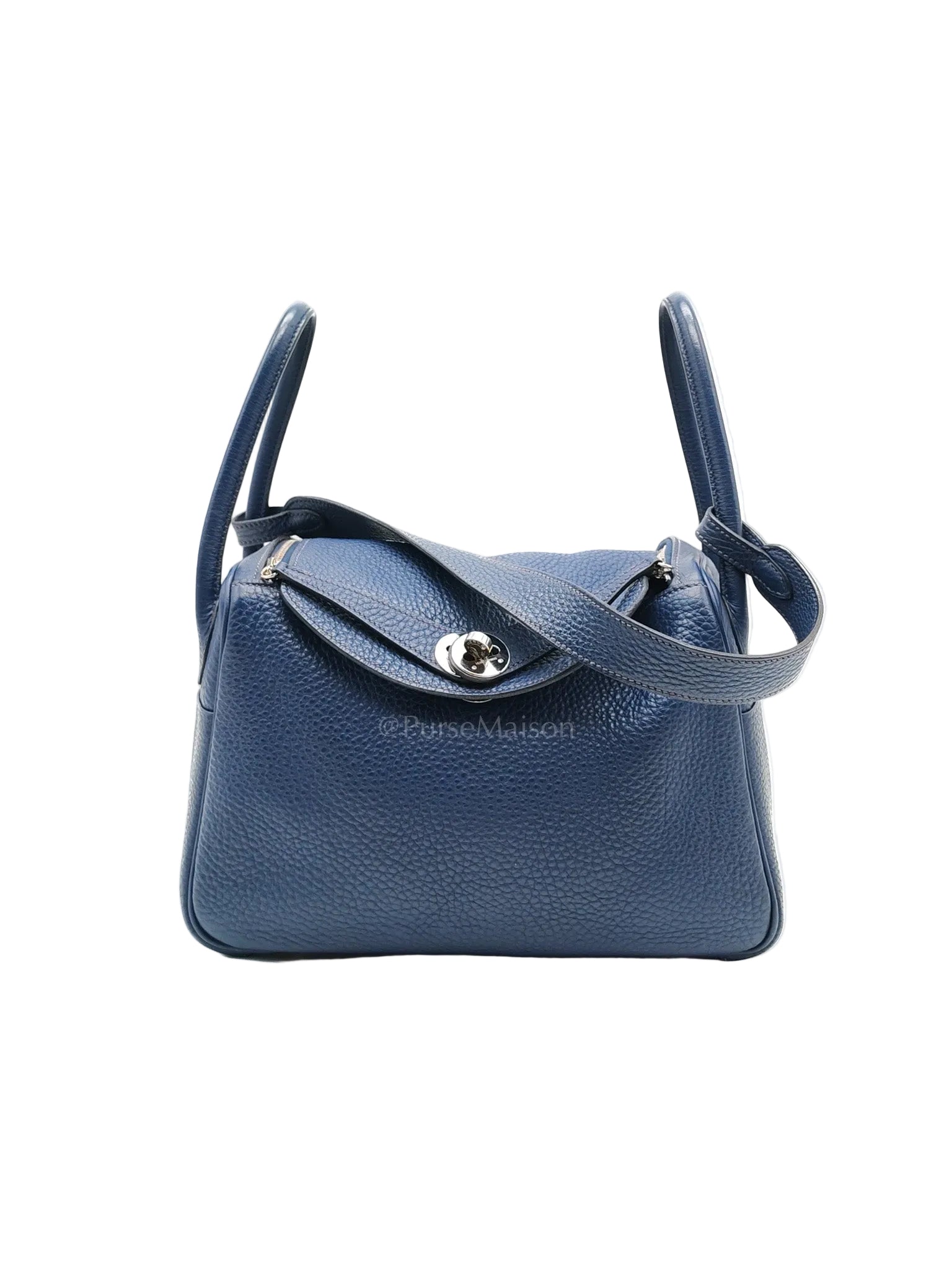Lindy 26 in Blue Nuit Clemence Leather & Palladium Hardware Stamp Square N (2010) | Purse Maison Luxury Bags Shop