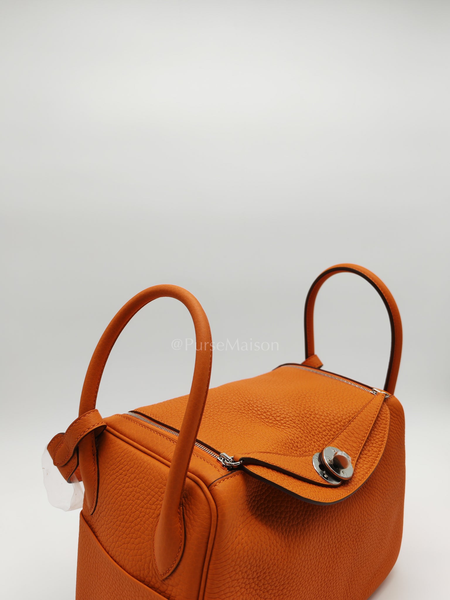 Lindy 26 in Orange Clemence Leather and Palladium Hardware Stamp B (2023) | Purse Maison Luxury Bags Shop