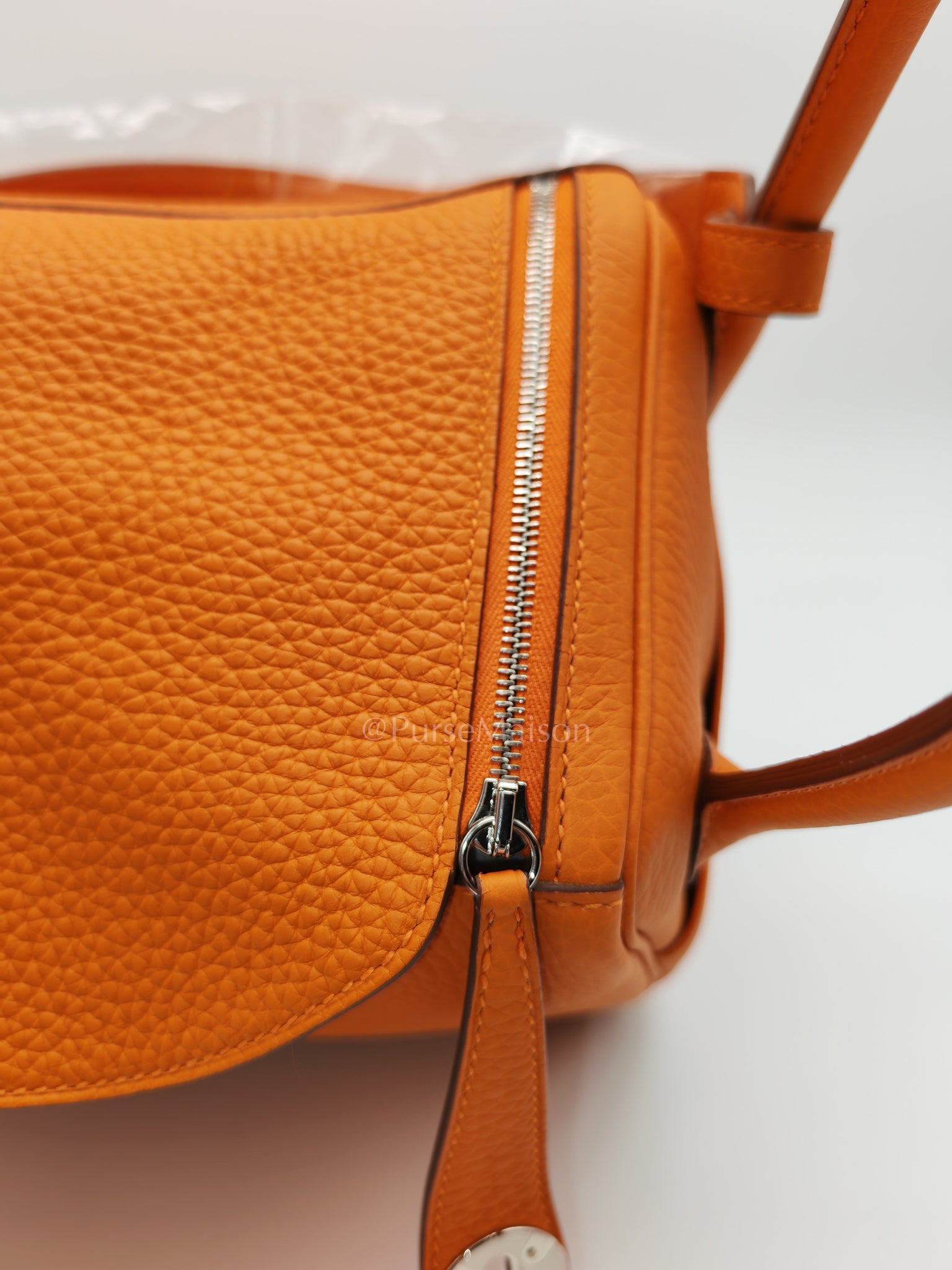 Lindy 26 in Orange Clemence Leather and Palladium Hardware Stamp B (2023) | Purse Maison Luxury Bags Shop