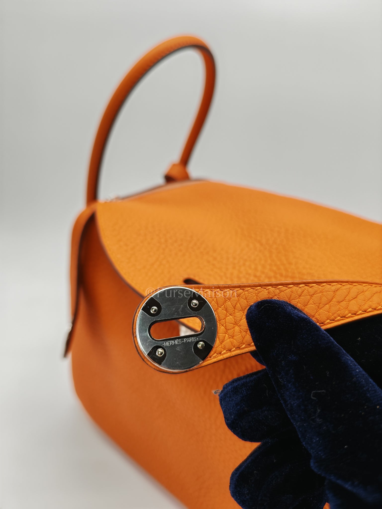 Lindy 26 in Orange Clemence Leather and Palladium Hardware Stamp B (2023) | Purse Maison Luxury Bags Shop
