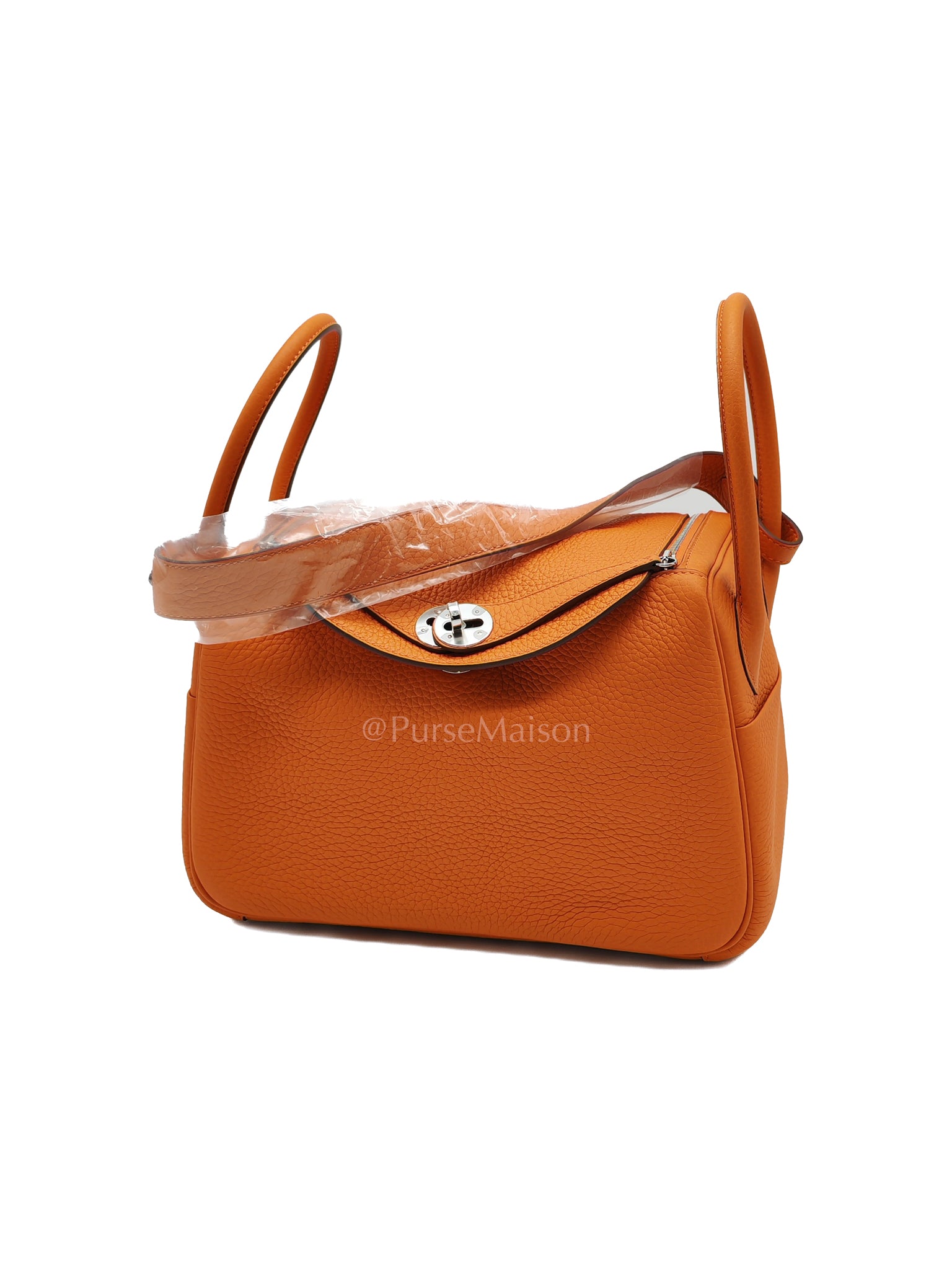 Lindy 26 in Orange Clemence Leather and Palladium Hardware Stamp B (2023) | Purse Maison Luxury Bags Shop
