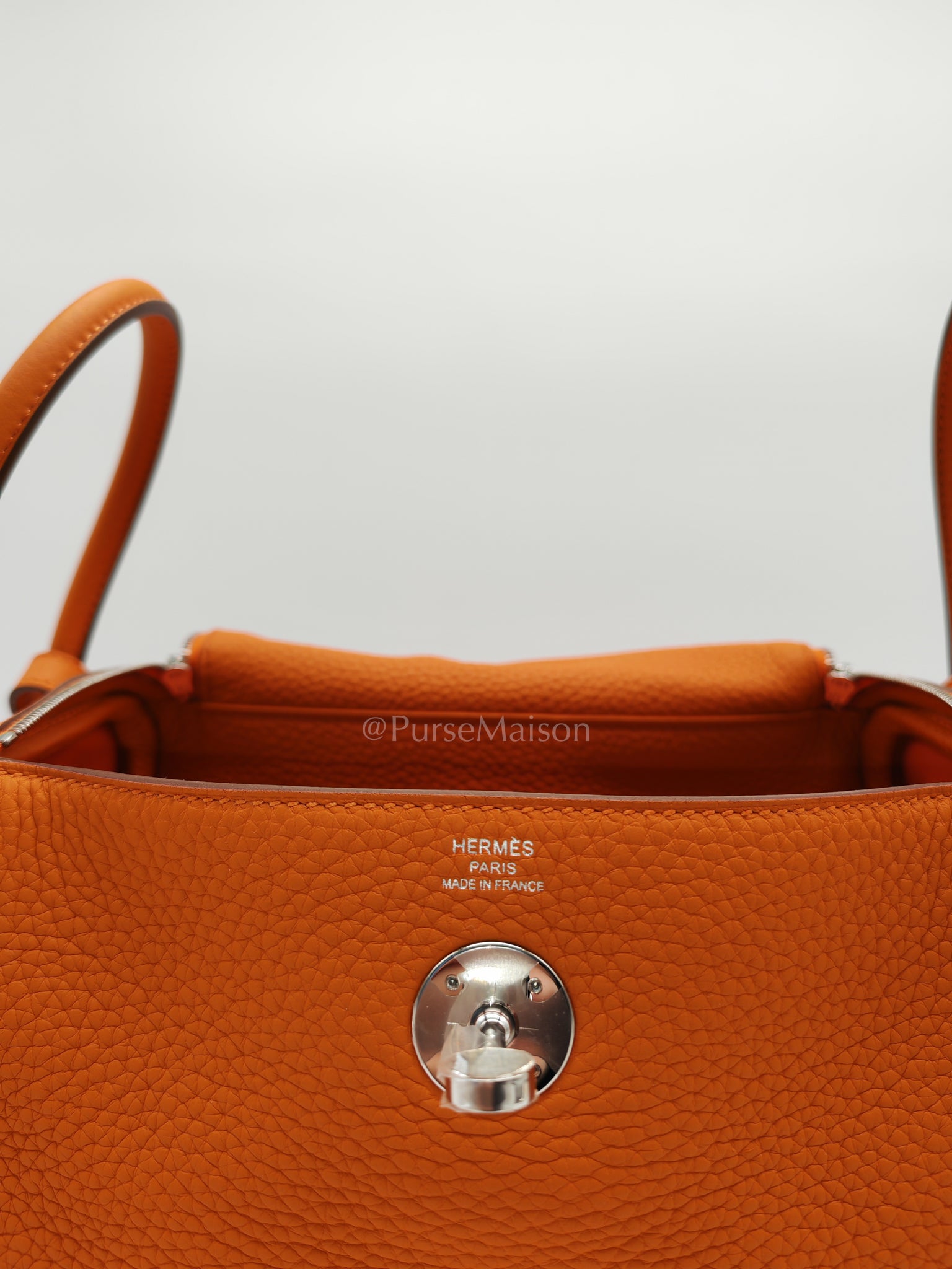 Lindy 26 in Orange Clemence Leather and Palladium Hardware Stamp B (2023) | Purse Maison Luxury Bags Shop