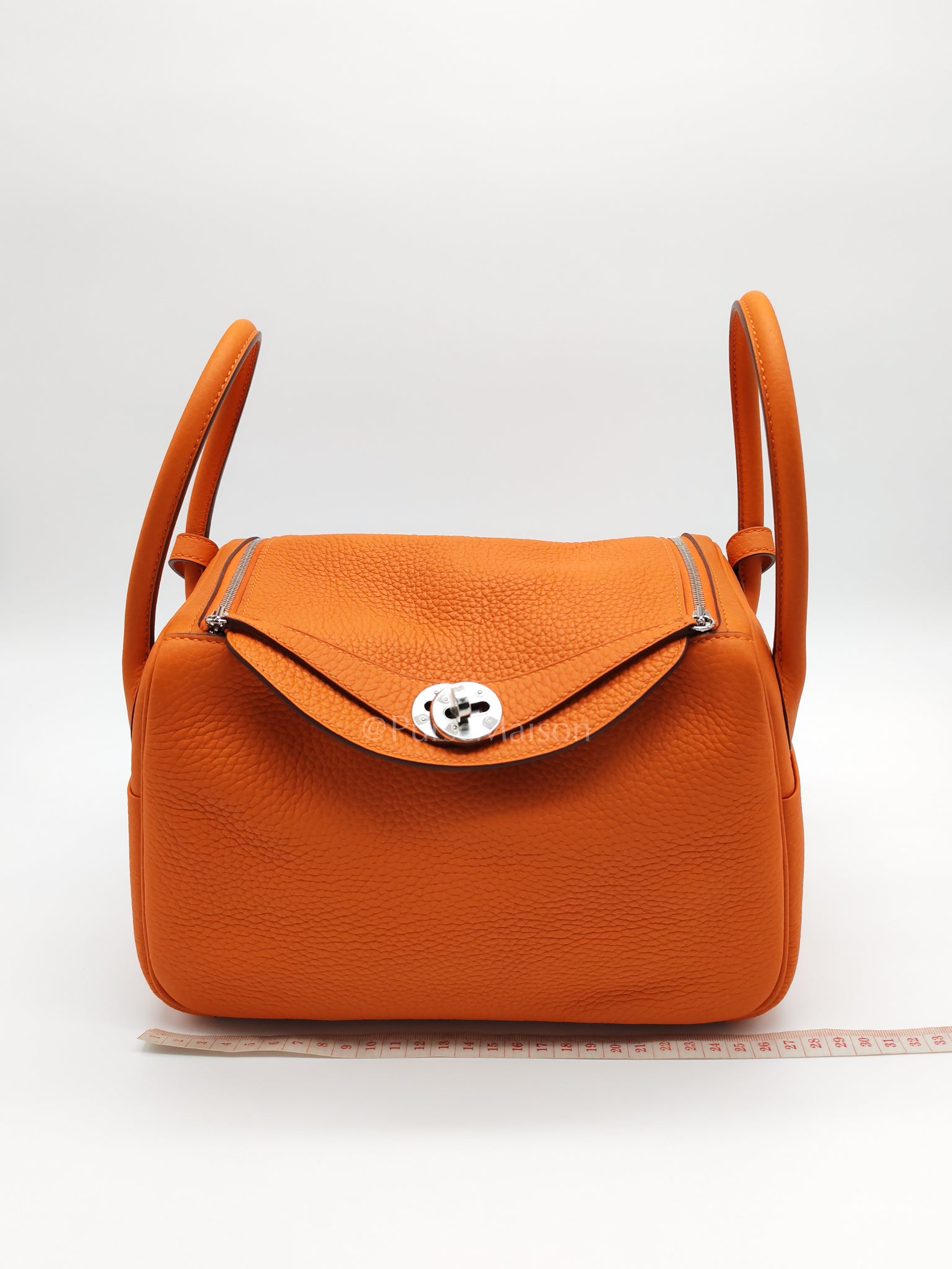 Lindy 26 in Orange Clemence Leather and Palladium Hardware Stamp B (2023) | Purse Maison Luxury Bags Shop