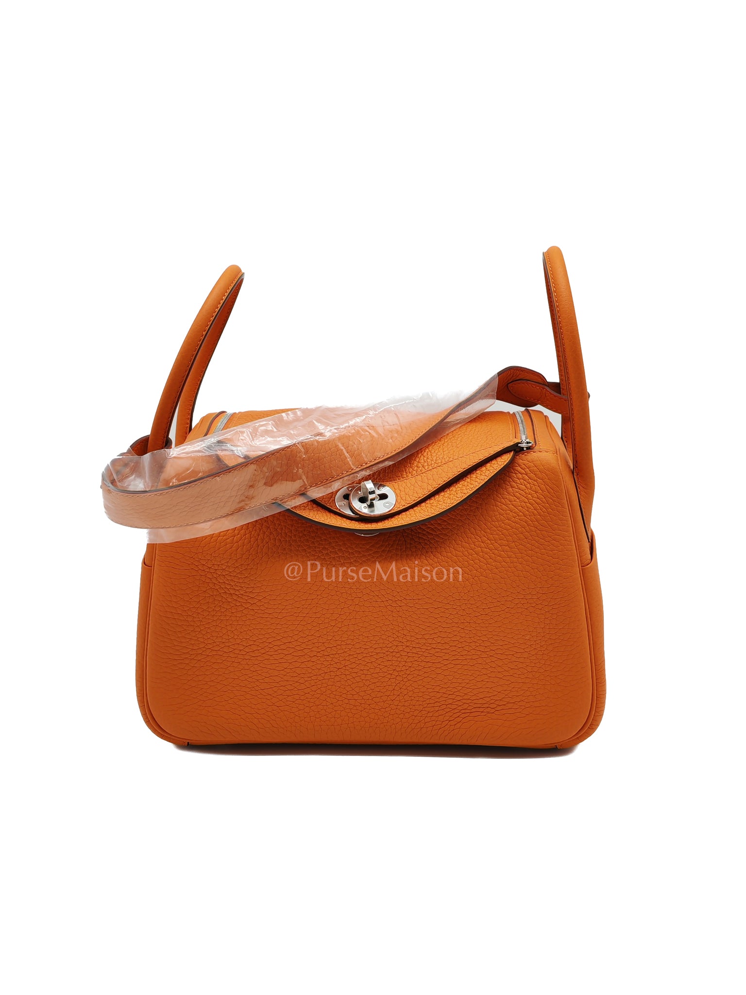 Lindy 26 in Orange Clemence Leather and Palladium Hardware Stamp B (2023) | Purse Maison Luxury Bags Shop