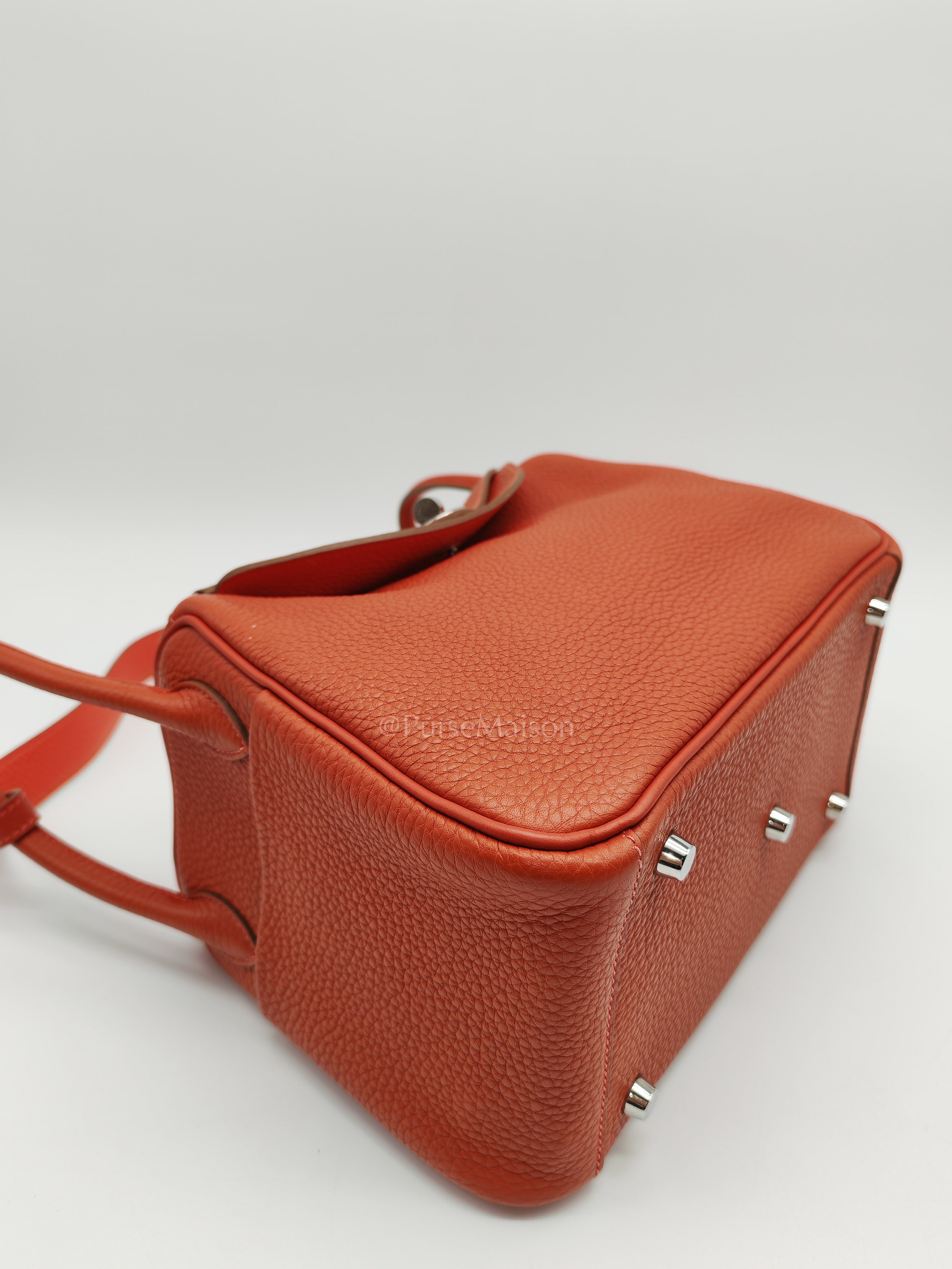 Lindy 26 in Sanguine Clemence Leather and Palladium Hardware Square P (2012) | Purse Maison Luxury Bags Shop