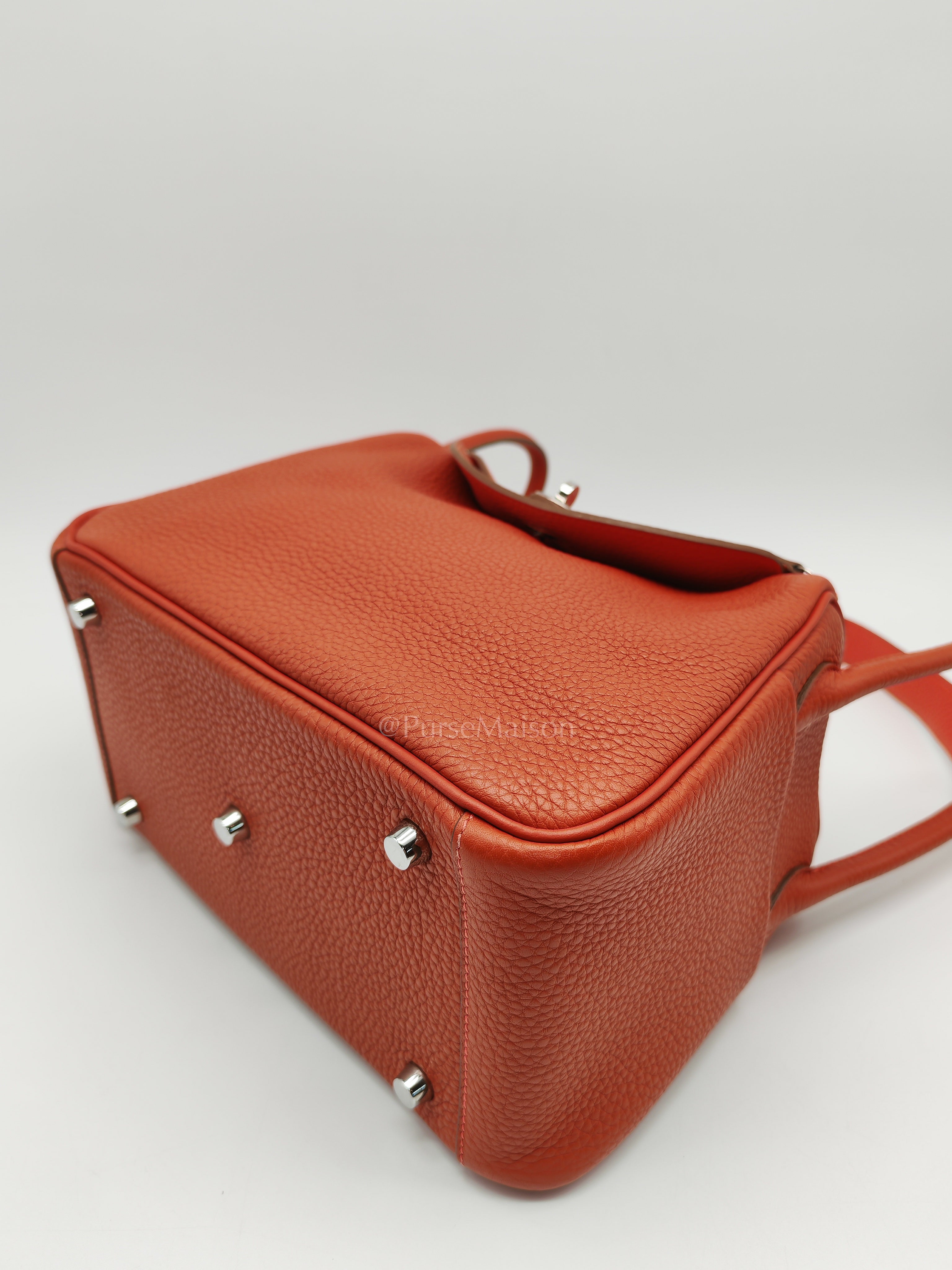 Lindy 26 in Sanguine Clemence Leather and Palladium Hardware Square P (2012) | Purse Maison Luxury Bags Shop