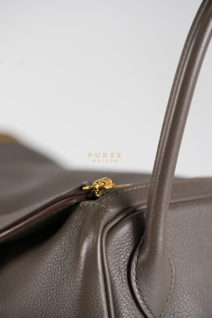 Lindy 26 in Taupe Evercolor Leather & Gold Hardware Stamp Z (2021) | Purse Maison Luxury Bags Shop