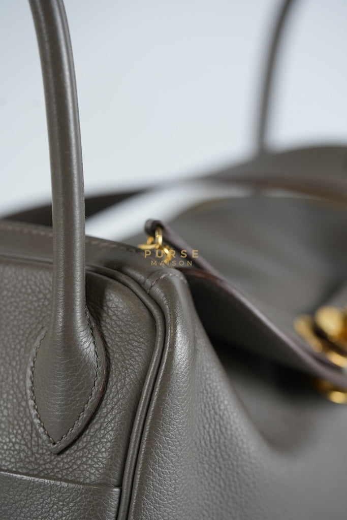 Lindy 26 in Taupe Evercolor Leather & Gold Hardware Stamp Z (2021) | Purse Maison Luxury Bags Shop