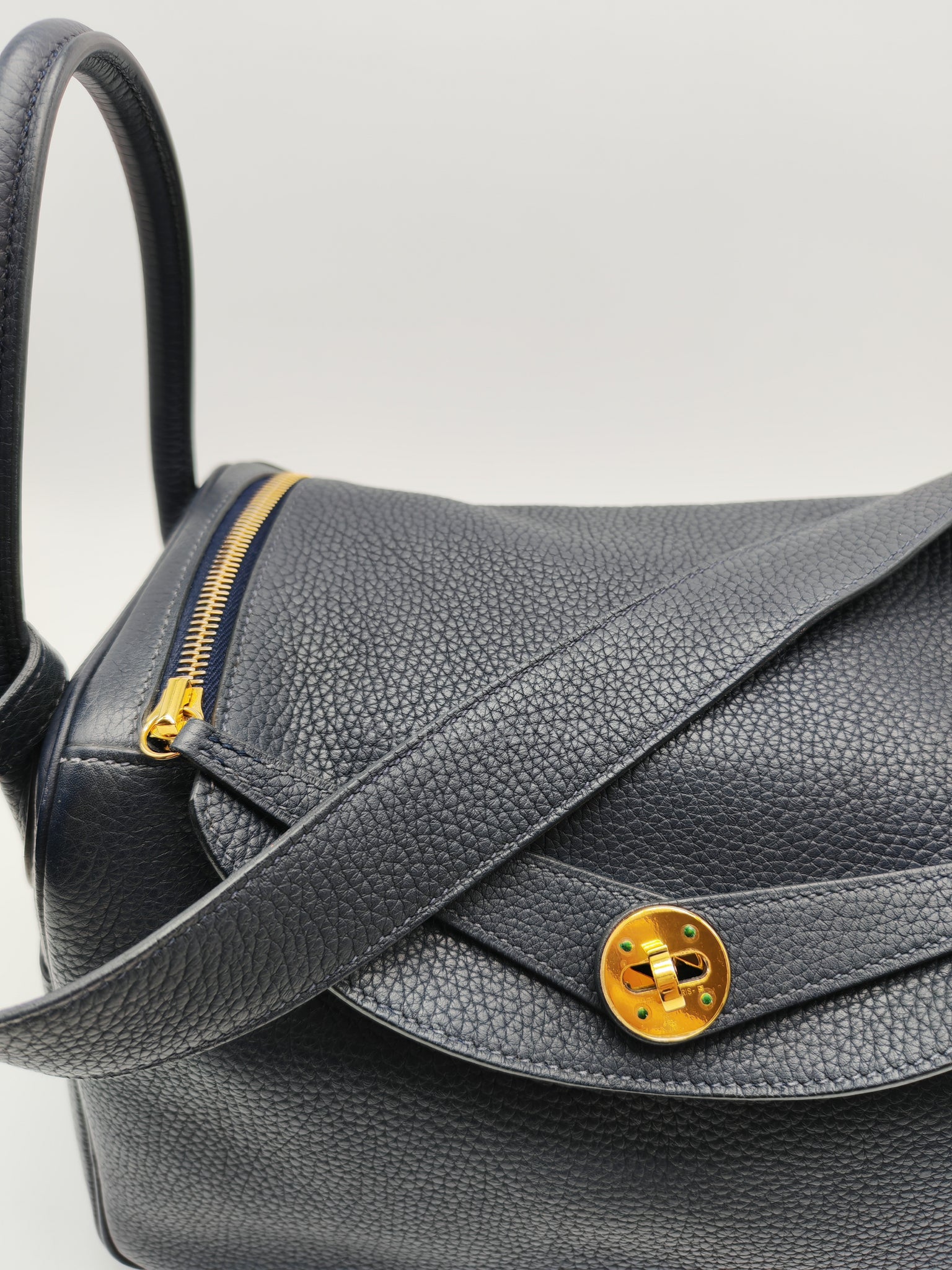 Lindy 30 Blue Nuit Clemence Leather in Gold Hardware Stamp X(2016) | Purse Maison Luxury Bags Shop