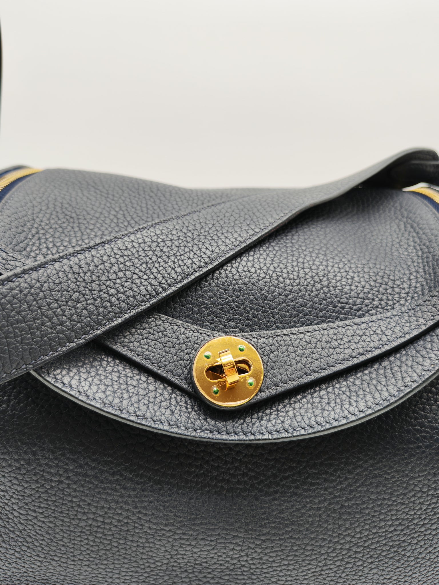 Lindy 30 Blue Nuit Clemence Leather in Gold Hardware Stamp X(2016) | Purse Maison Luxury Bags Shop