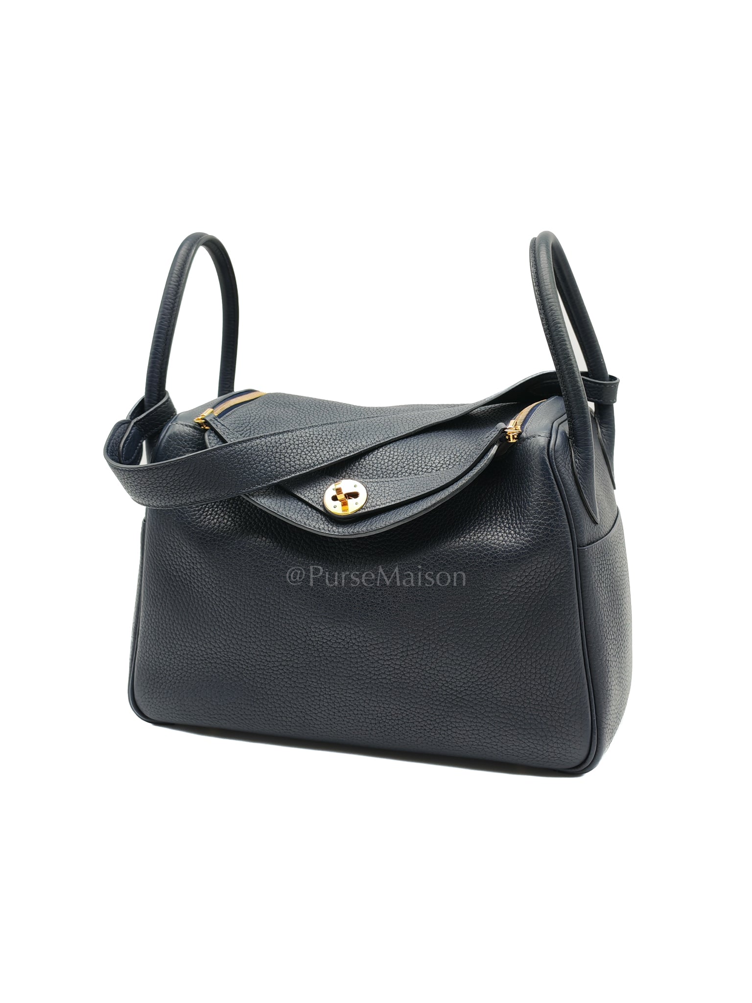 Lindy 30 Blue Nuit Clemence Leather in Gold Hardware Stamp X(2016) | Purse Maison Luxury Bags Shop