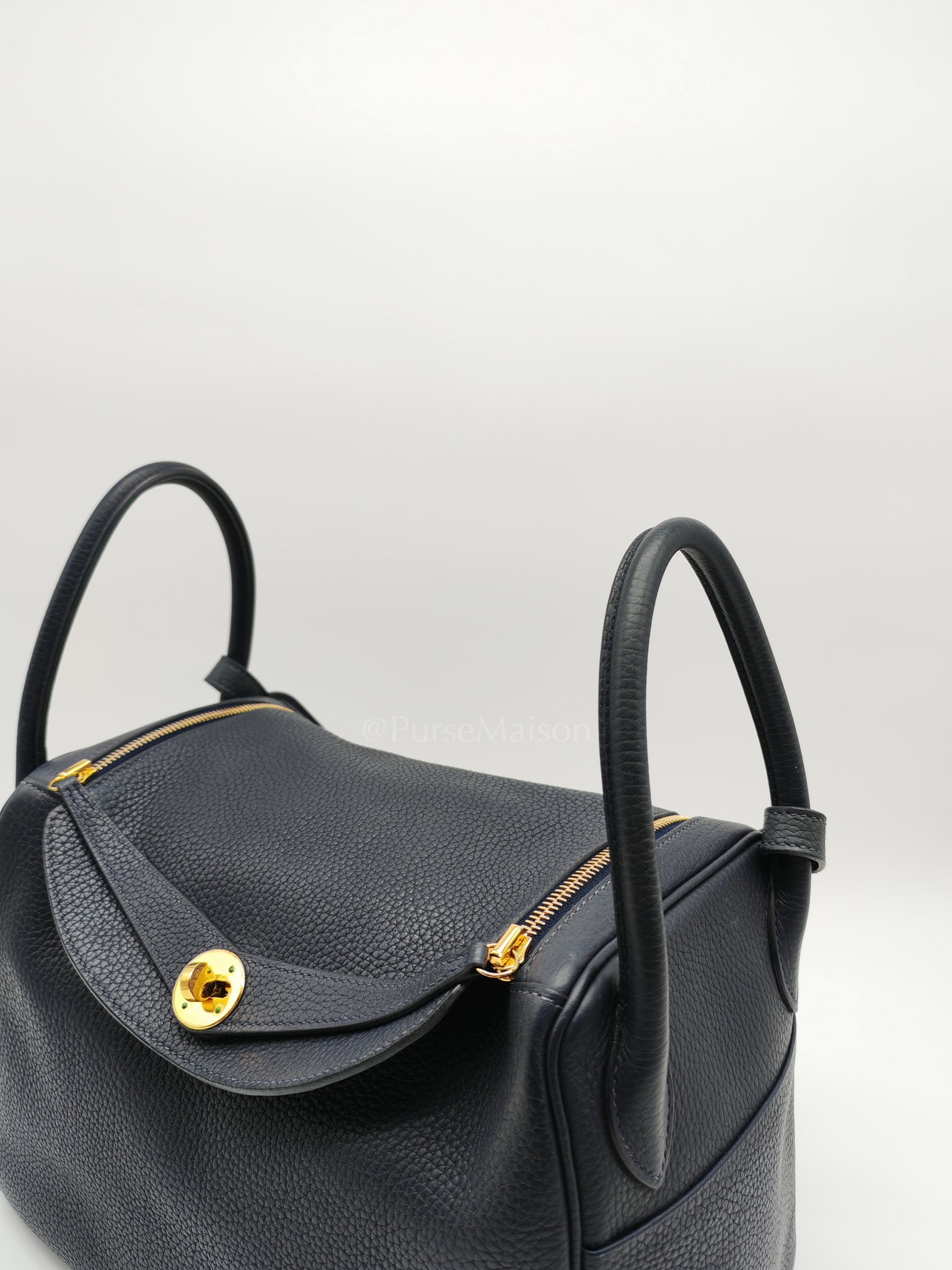 Lindy 30 Blue Nuit Clemence Leather in Gold Hardware Stamp X(2016) | Purse Maison Luxury Bags Shop