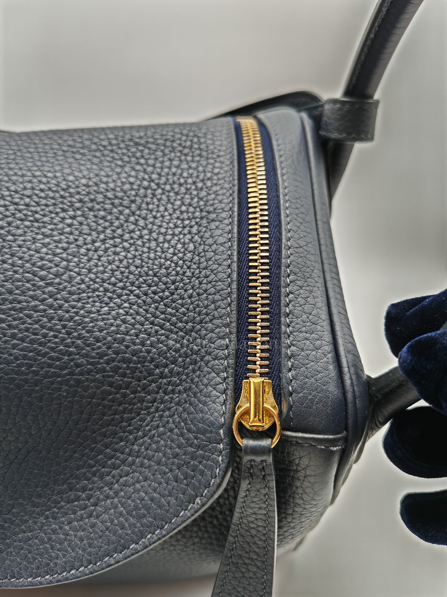 Lindy 30 Blue Nuit Clemence Leather in Gold Hardware Stamp X(2016) | Purse Maison Luxury Bags Shop