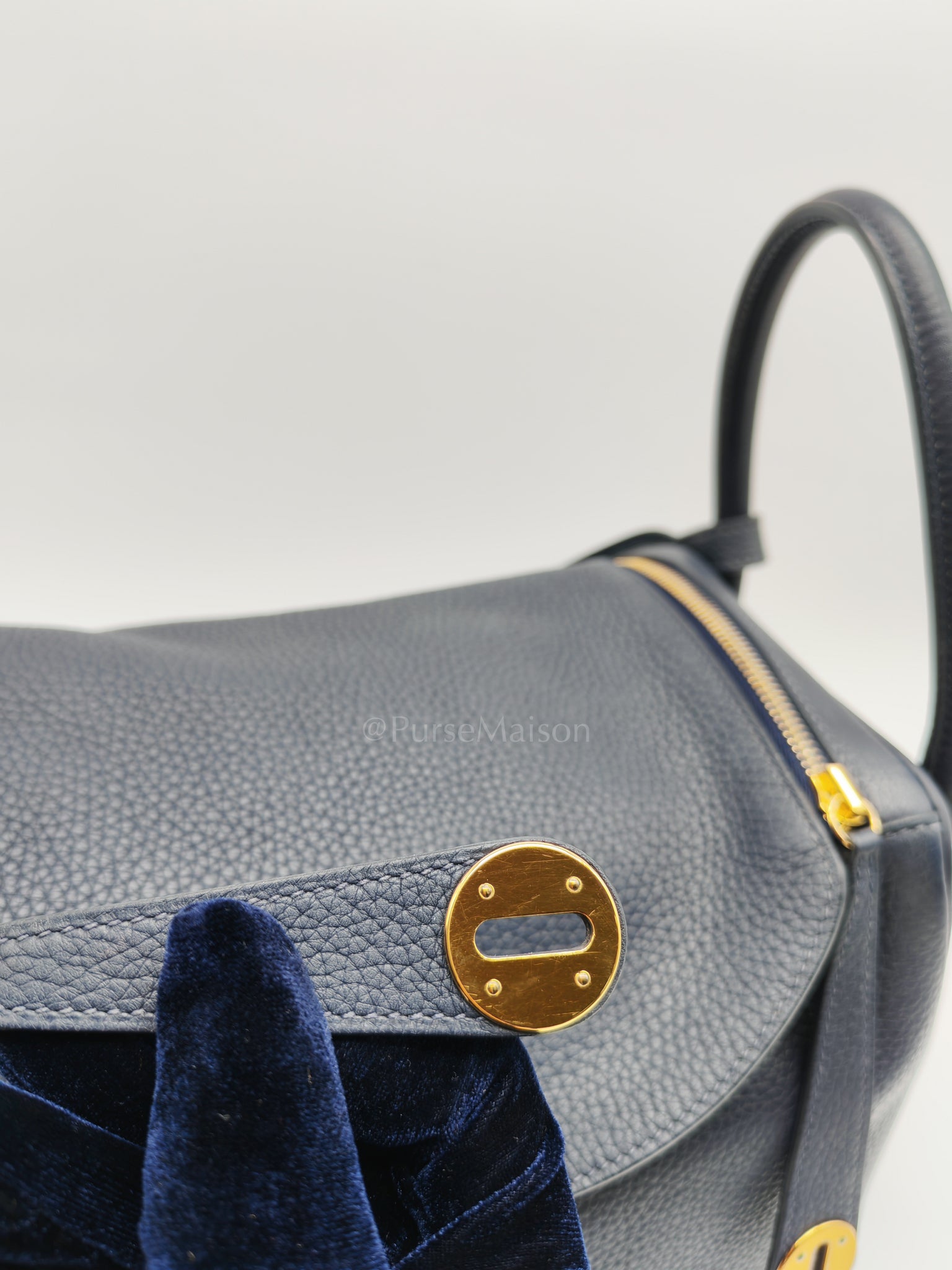 Lindy 30 Blue Nuit Clemence Leather in Gold Hardware Stamp X(2016) | Purse Maison Luxury Bags Shop