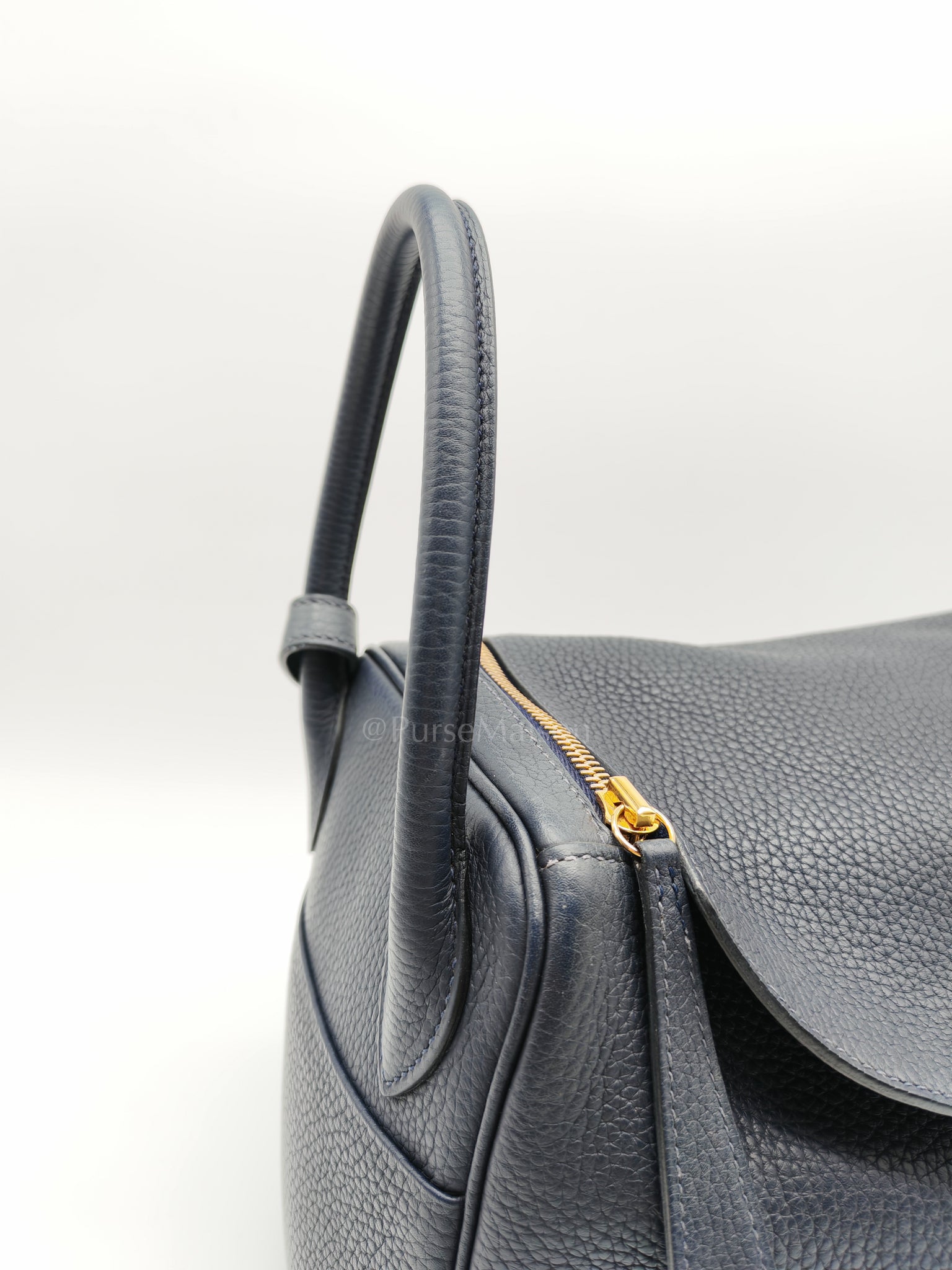 Lindy 30 Blue Nuit Clemence Leather in Gold Hardware Stamp X(2016) | Purse Maison Luxury Bags Shop