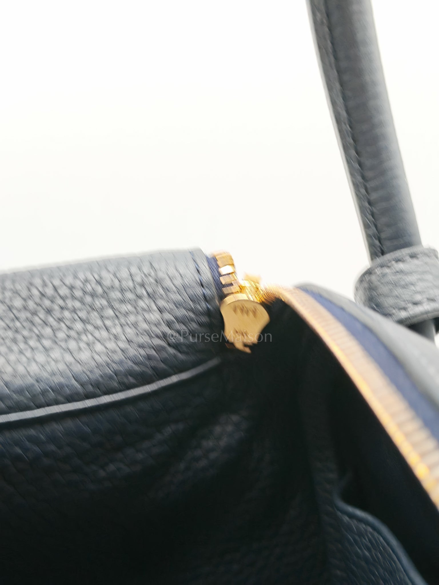 Lindy 30 Blue Nuit Clemence Leather in Gold Hardware Stamp X(2016) | Purse Maison Luxury Bags Shop