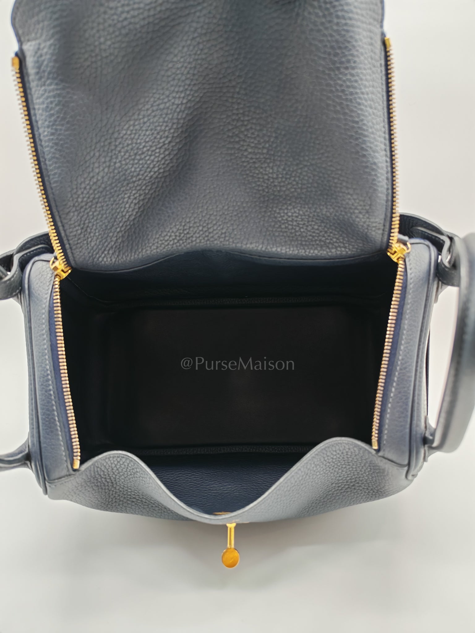 Lindy 30 Blue Nuit Clemence Leather in Gold Hardware Stamp X(2016) | Purse Maison Luxury Bags Shop