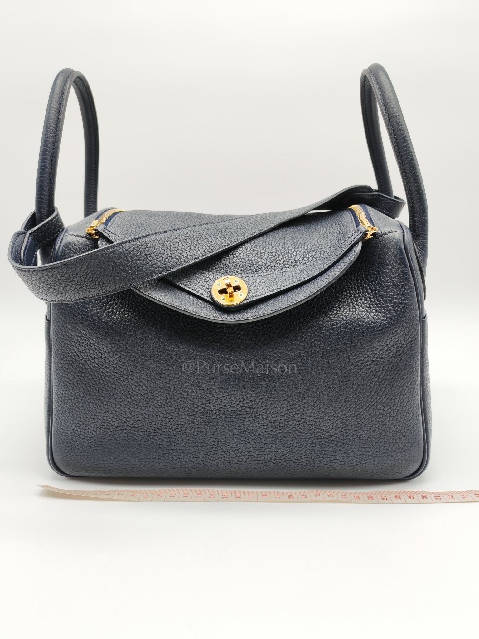Lindy 30 Blue Nuit Clemence Leather in Gold Hardware Stamp X(2016) | Purse Maison Luxury Bags Shop
