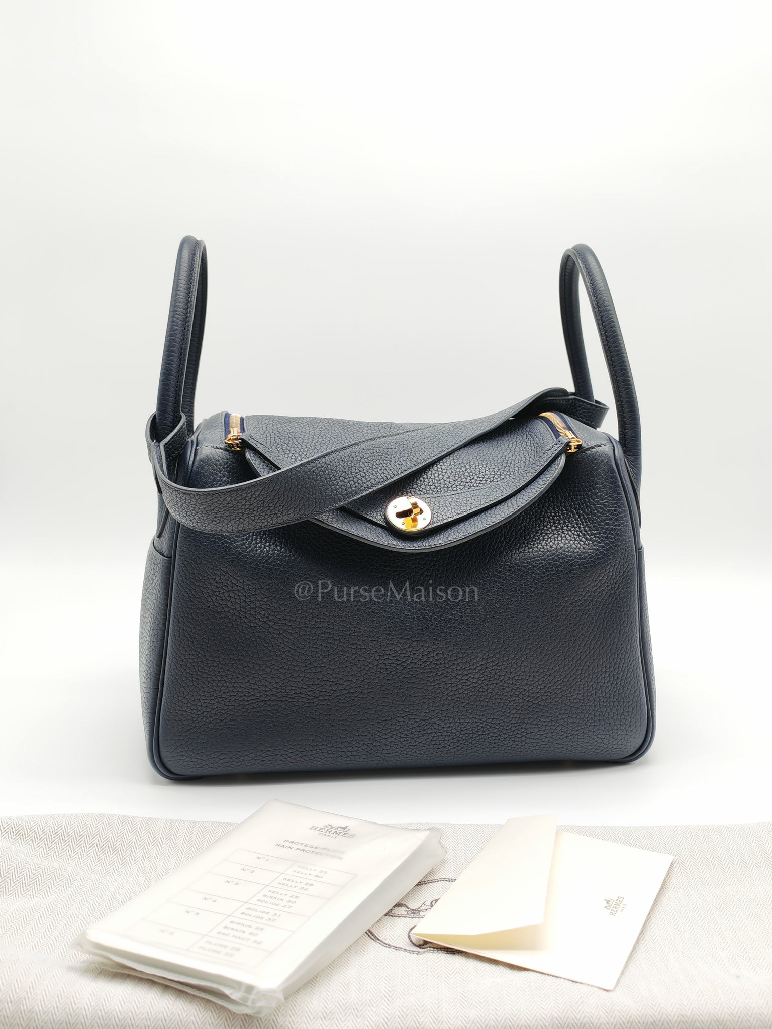 Lindy 30 Blue Nuit Clemence Leather in Gold Hardware Stamp X(2016) | Purse Maison Luxury Bags Shop