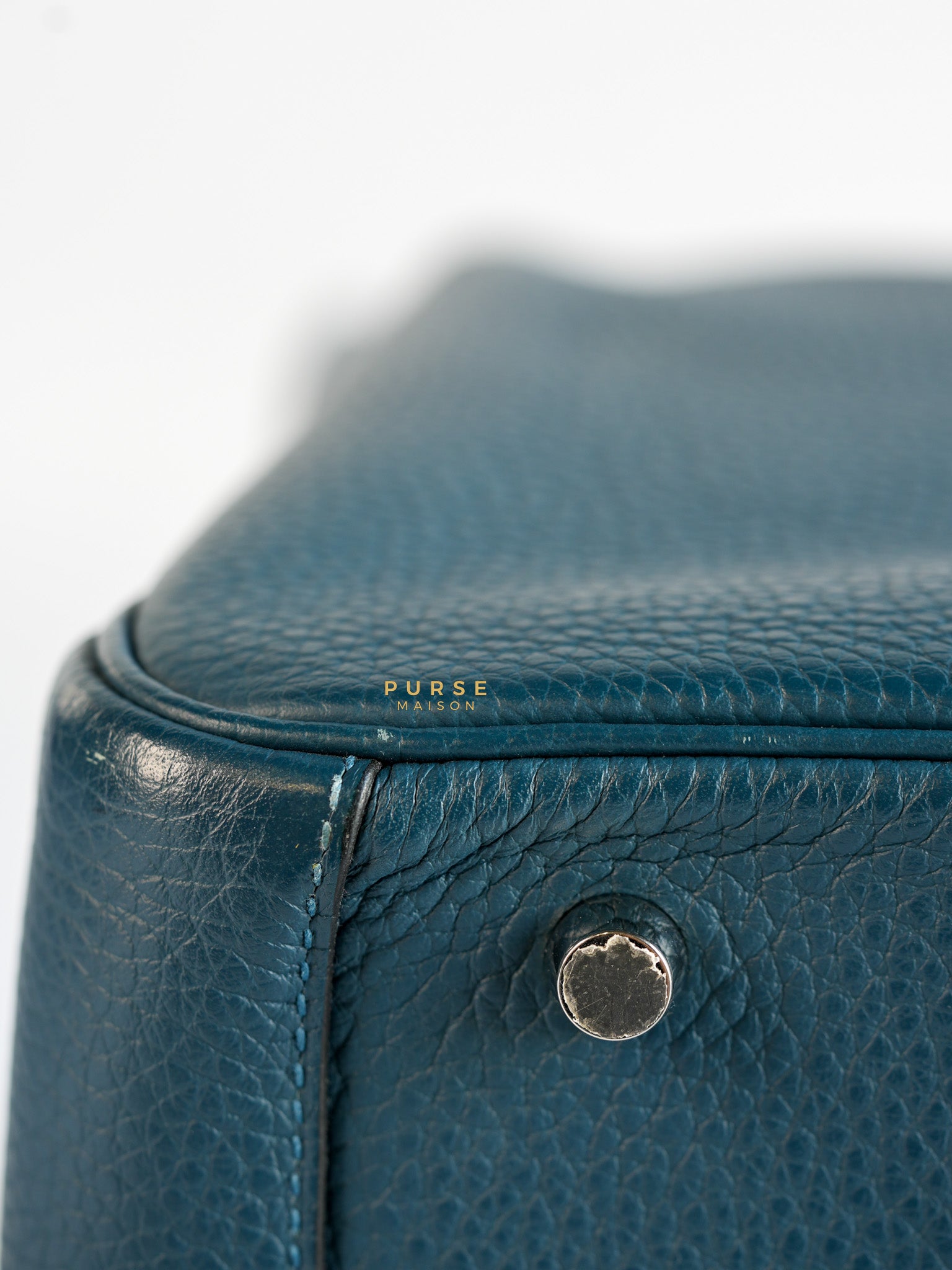 Lindy 30 Cobalt Clemence Leather and Palladium Hardware Stamp A | Purse Maison Luxury Bags Shop